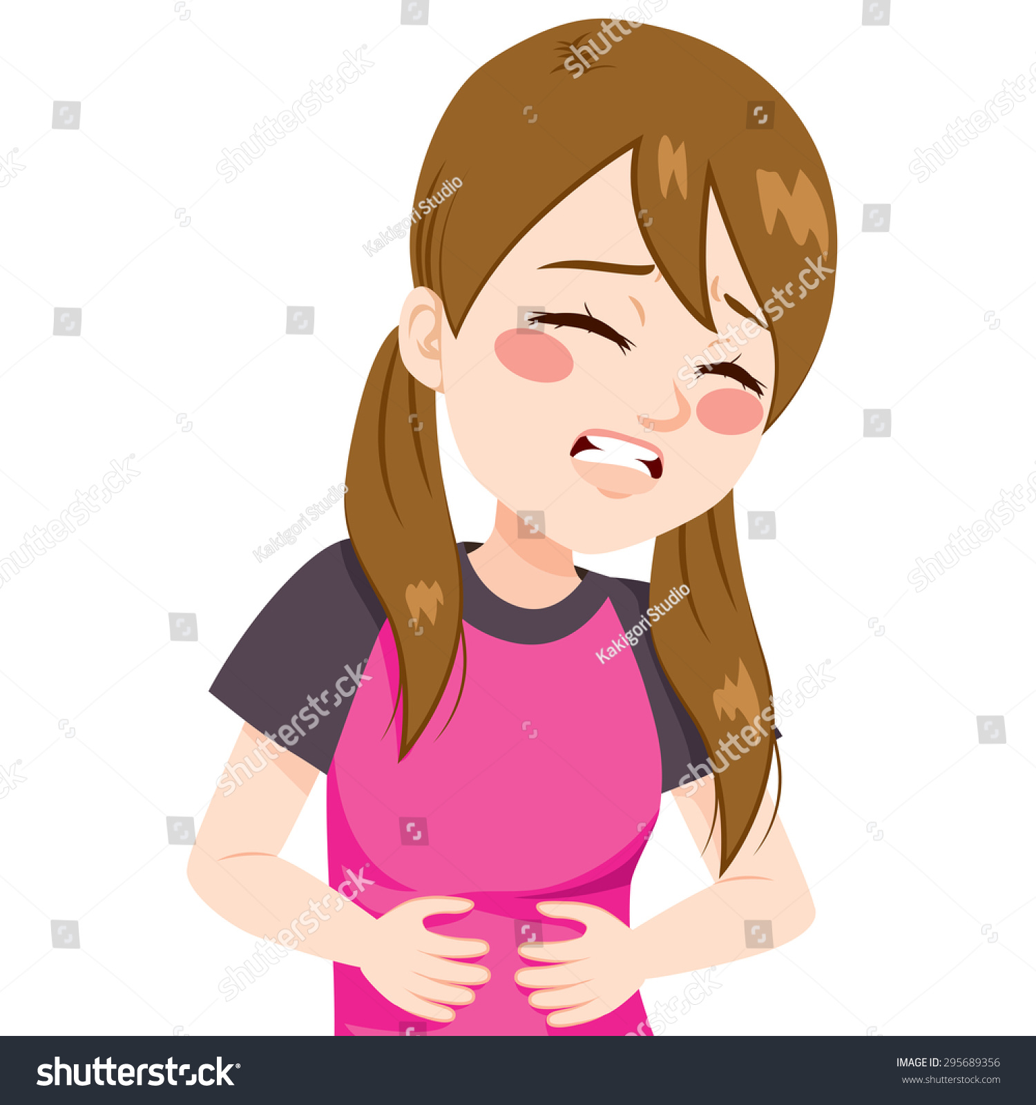 小女孩抚摸她的肚子让可怕的胃痛痛-医疗保健