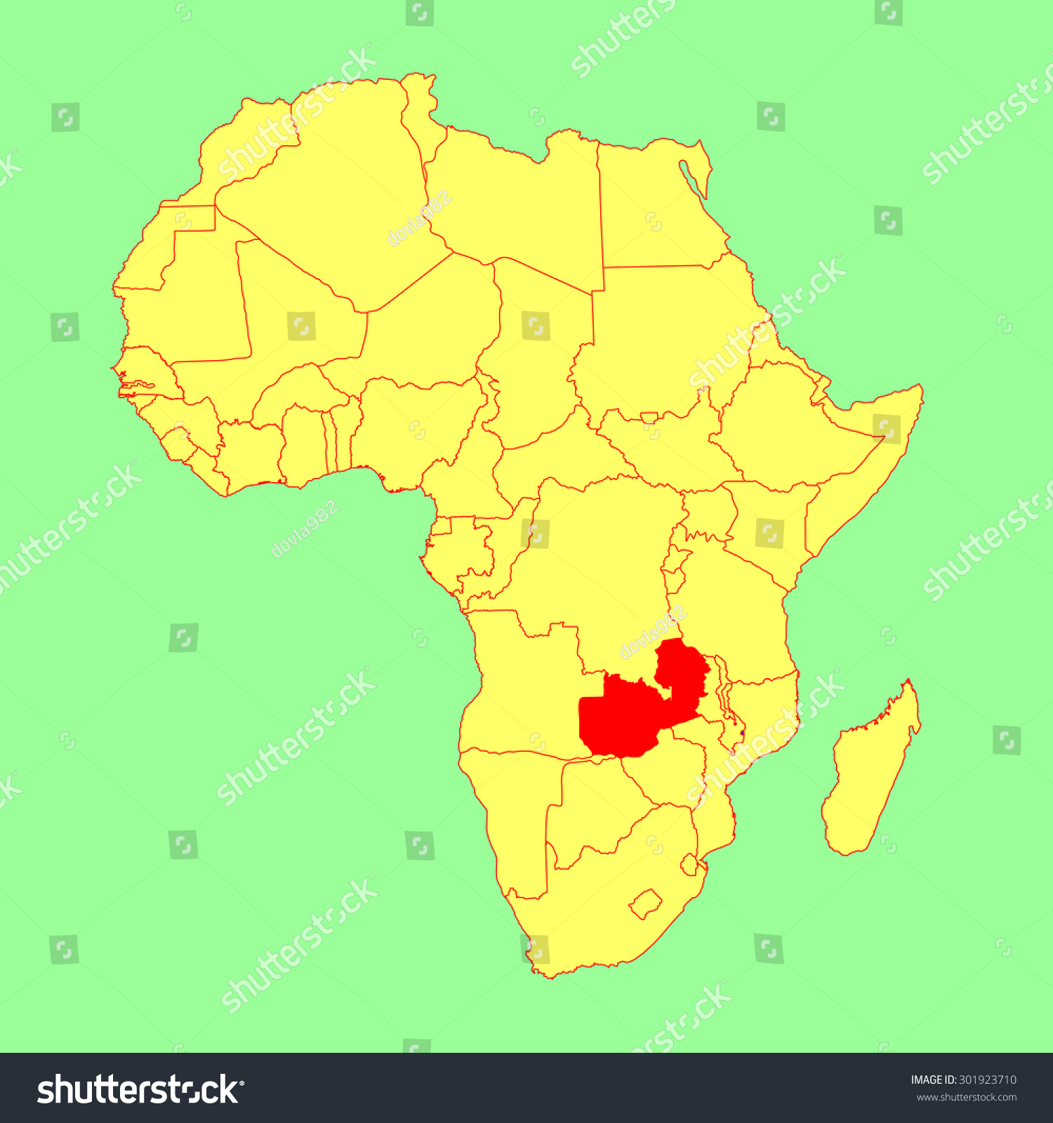 赞比亚矢量地图孤立的非洲地图上。可编辑的矢