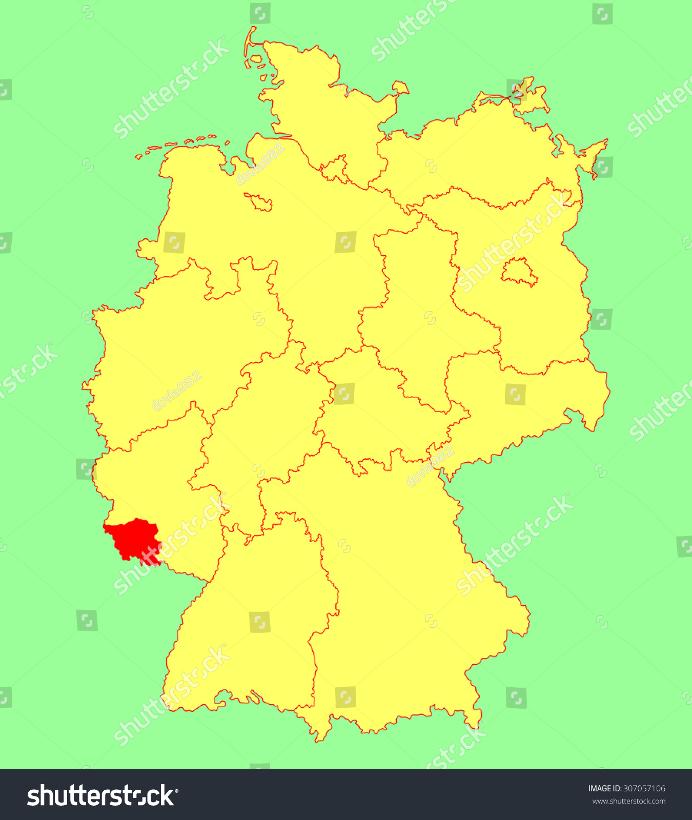 德国萨尔州地图矢量地图轮廓插图孤立德国地图
