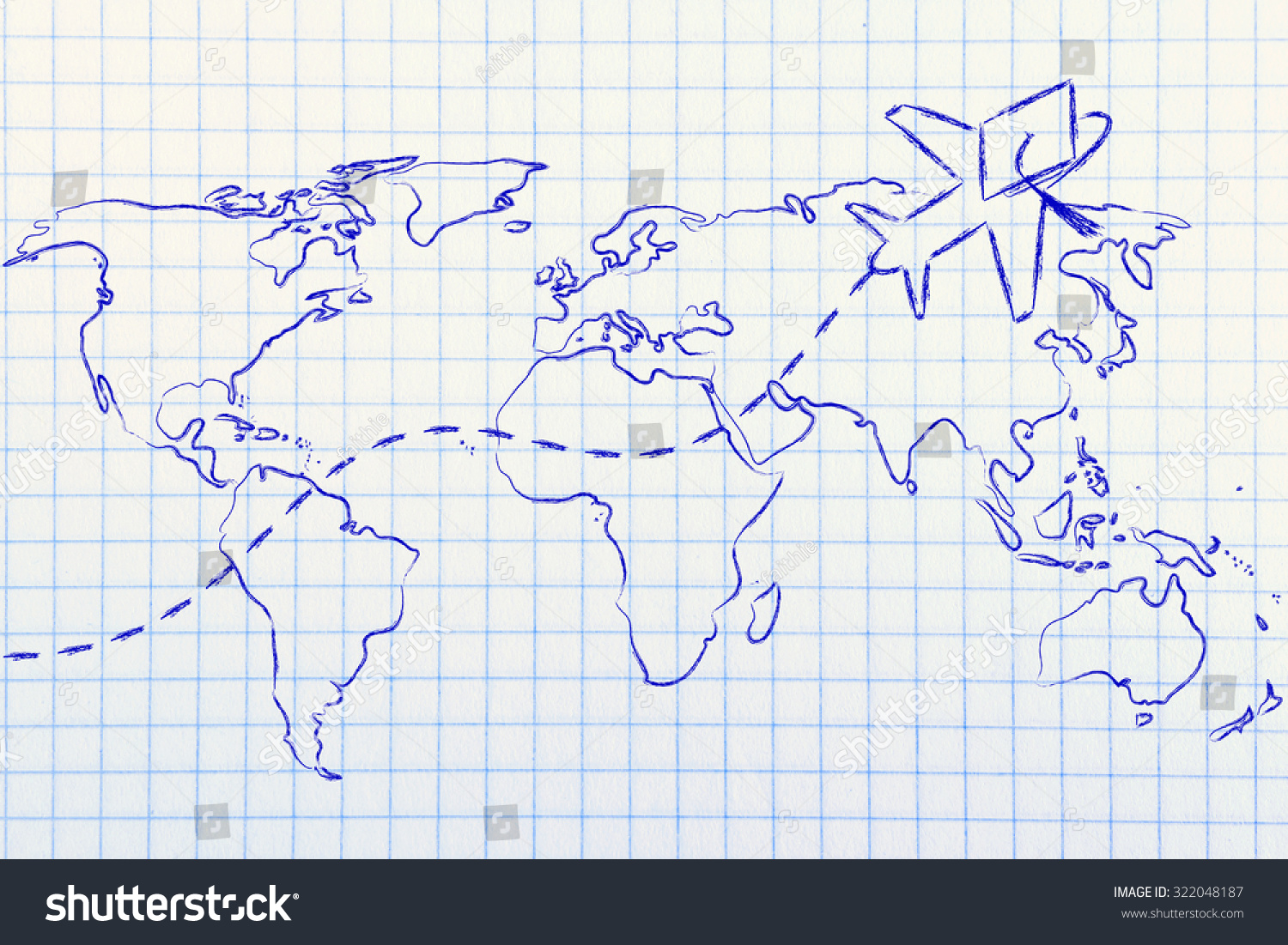 飞机随着毕业帽子飞高于世界地图,出国留学的