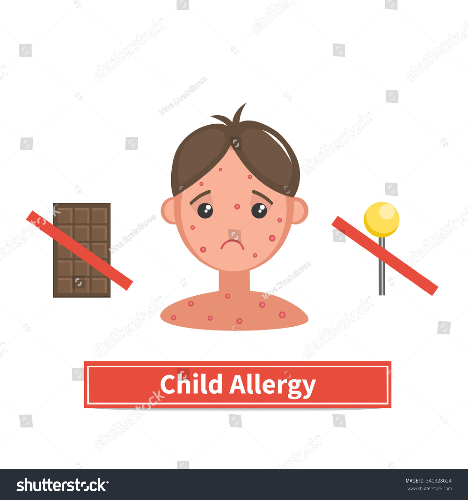 孩子面临由粉刺,过敏症状。孩子过敏和粉刺。