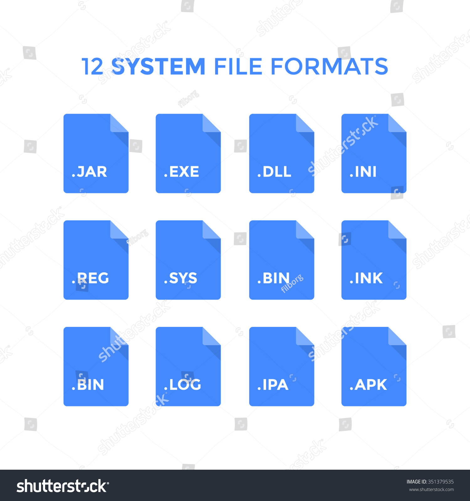 平系统文件类型图标。蓝色的向量文件图标-科