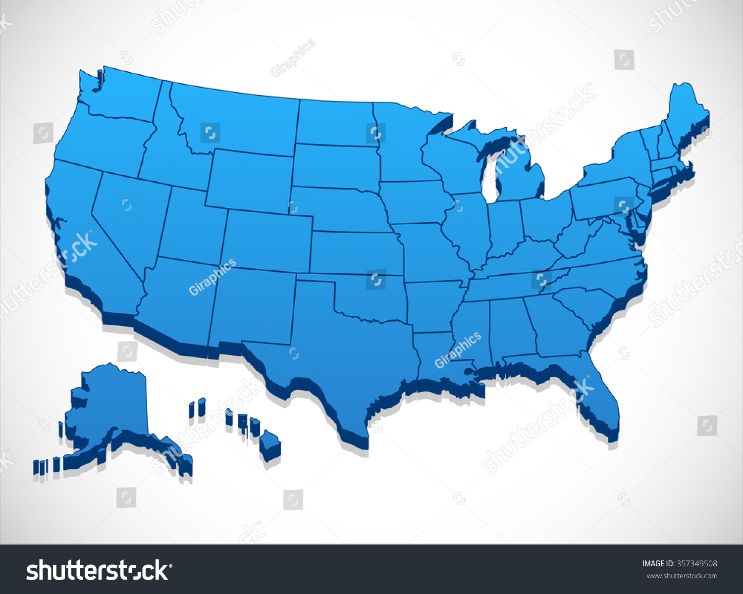 美利坚合众国--3 d地图插图的美国地图。颜色是