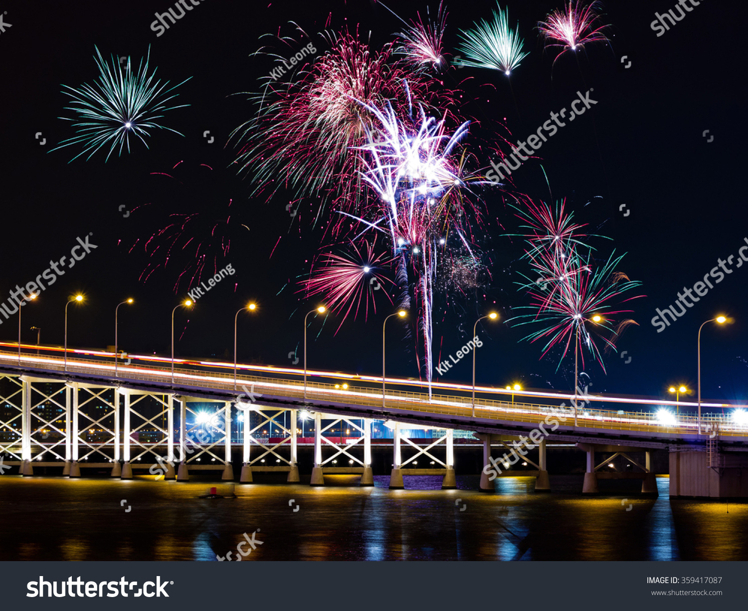 新年期间许多烟花Macau-Taipa桥-建筑物\/地标