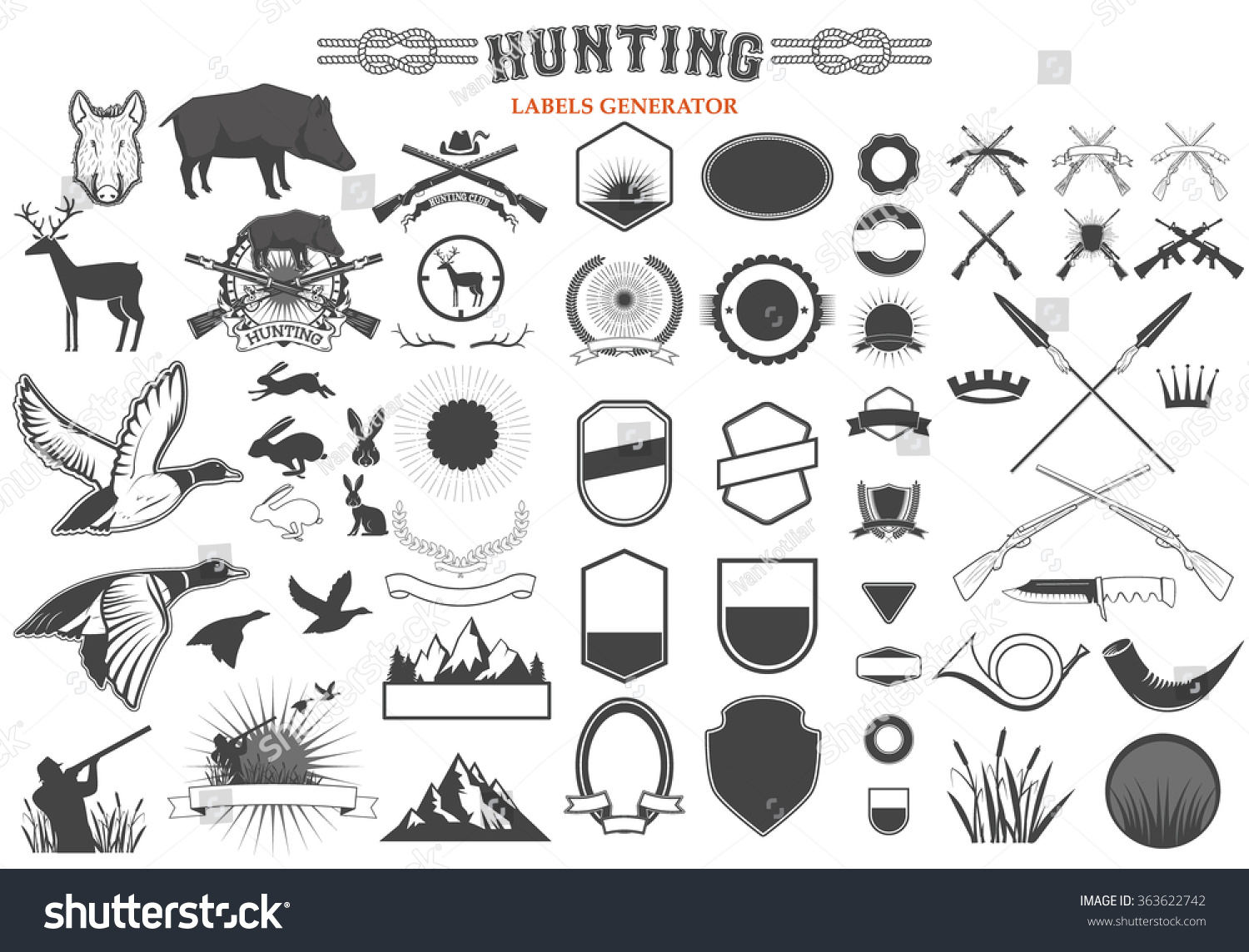 狩猎的标签和徽章模板和设计元素。狩猎标志生