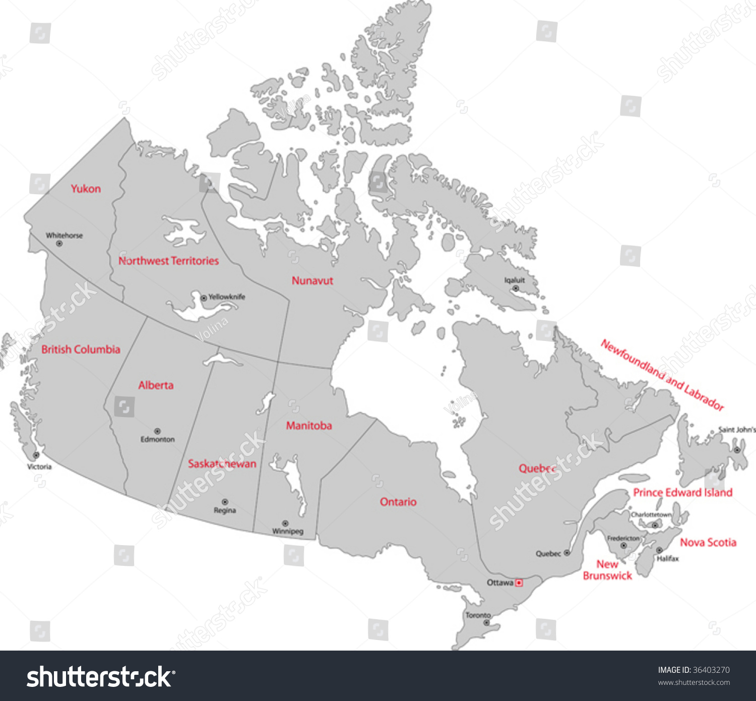 灰色的加拿大与省和首都城市地图 - 背景\/素材