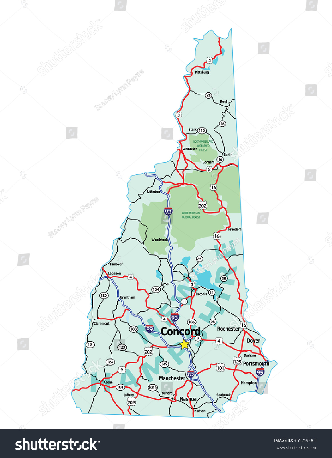 美国新罕布什尔州州际公路地图,矢量文件包含