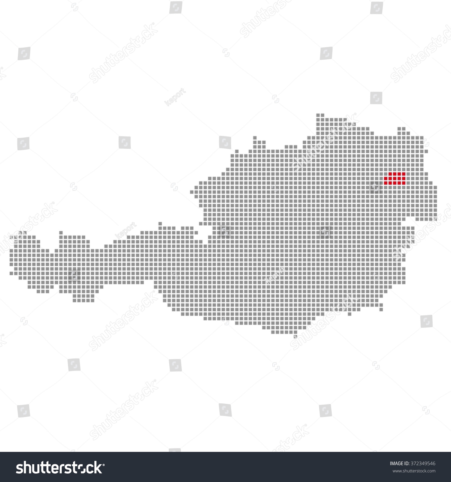 奥地利与红色和灰色像素的像素地图显示区维也