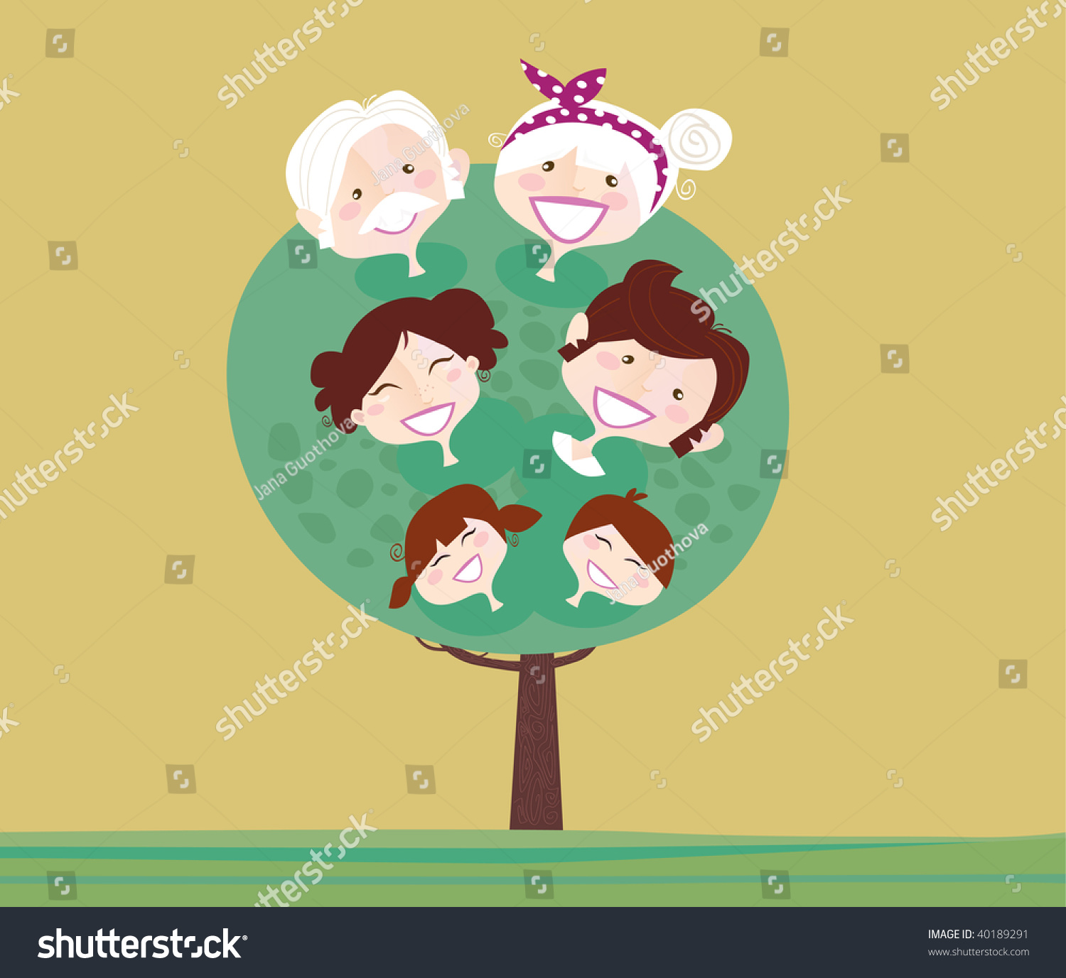 大家庭生成树。家庭关系树的祖母,祖父、母亲