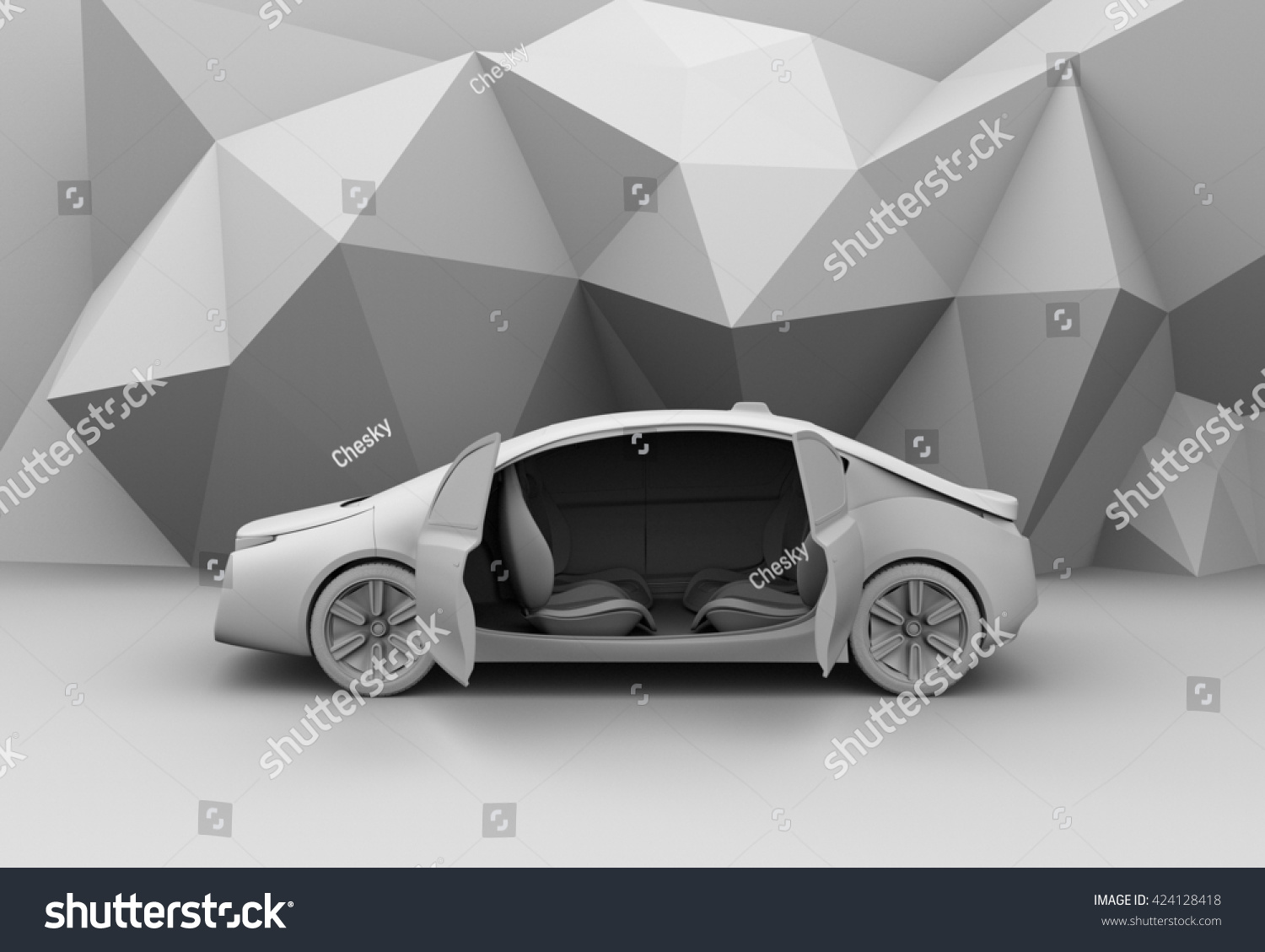 粘土无人驾驶汽车模型的渲染。3 d渲染图像。