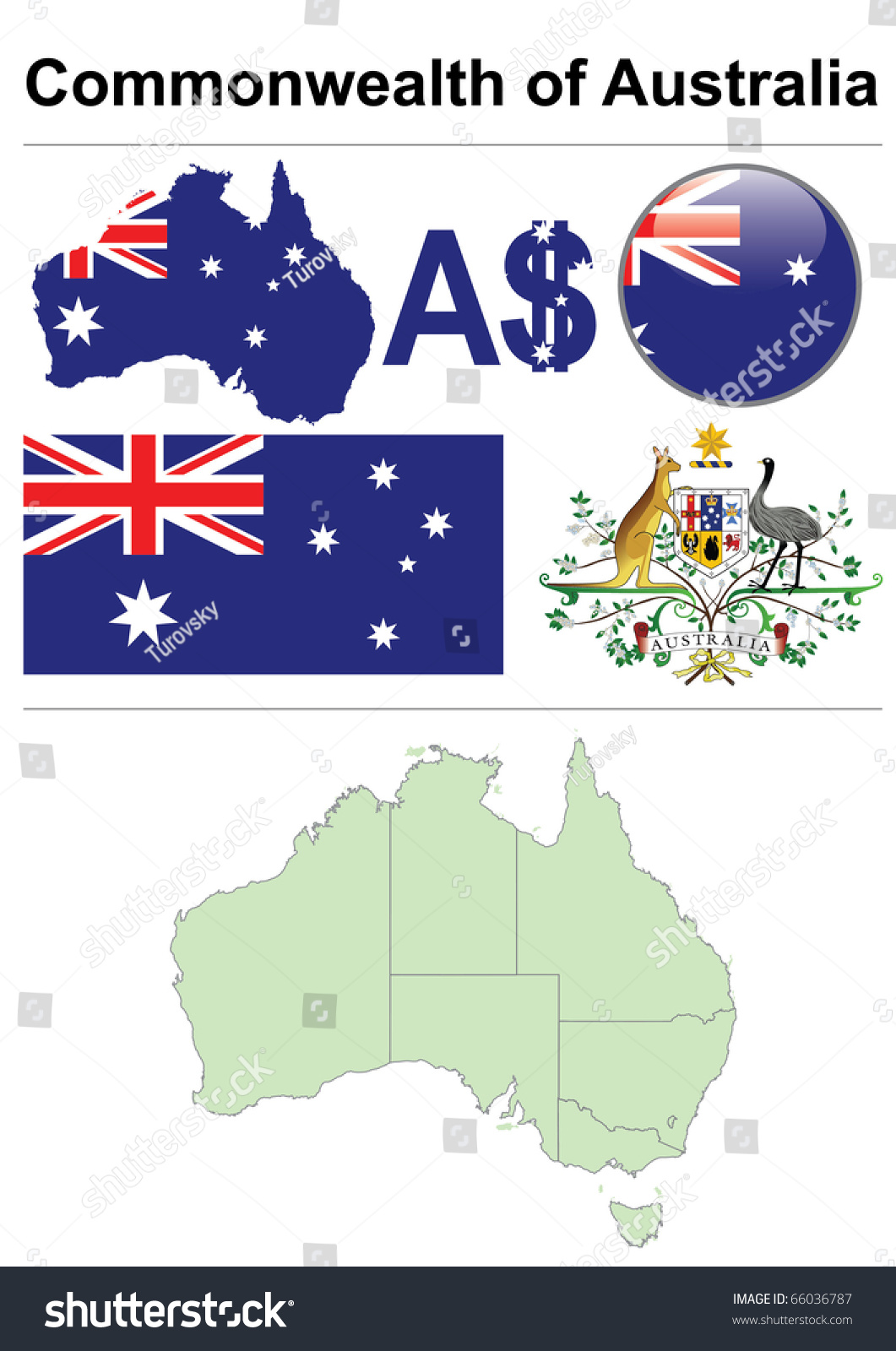 澳大利亚集合包括国旗、地图(行政区划)、符号