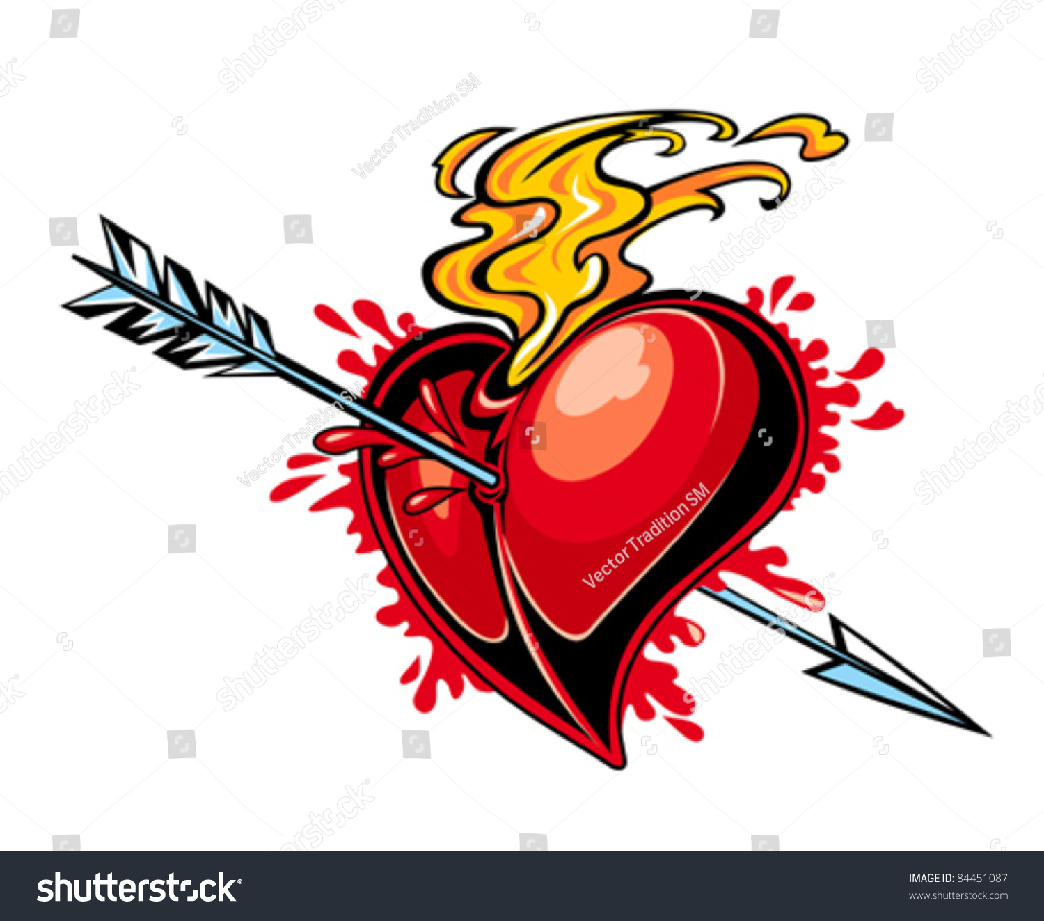 红色的心,箭头纹身设计。栅格化也可以在画廊