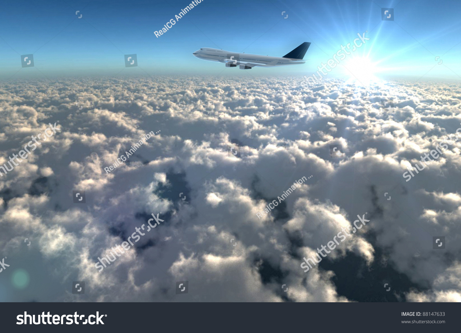 广角飞机在天空中解释了假日旅游。享受旅游的