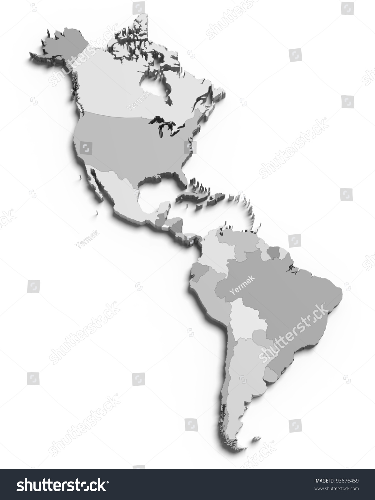三维灰色南、北美国家地图白色孤立-背景\/素材