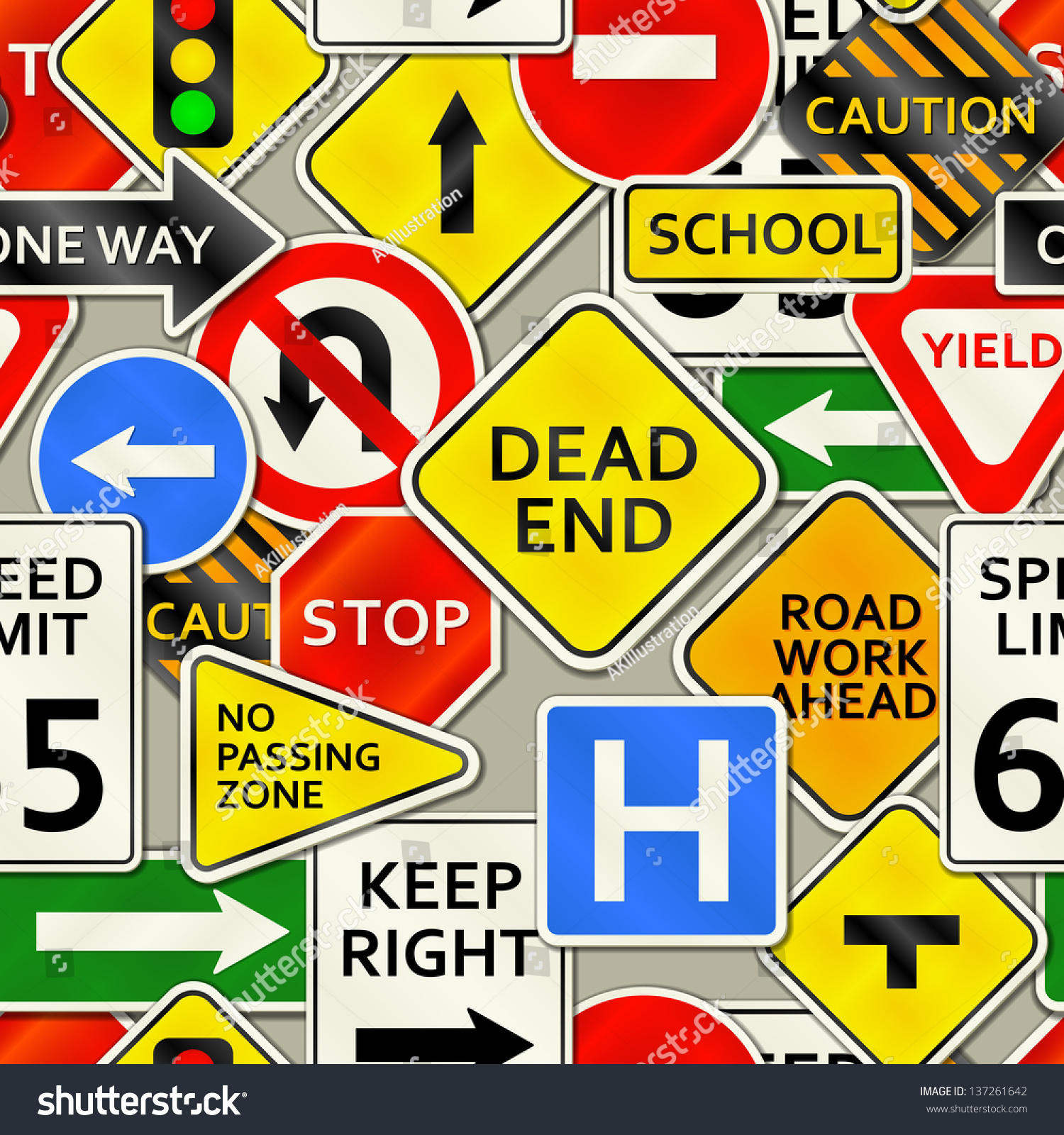 background-depicting-various-types-road-signs-stock-illustration