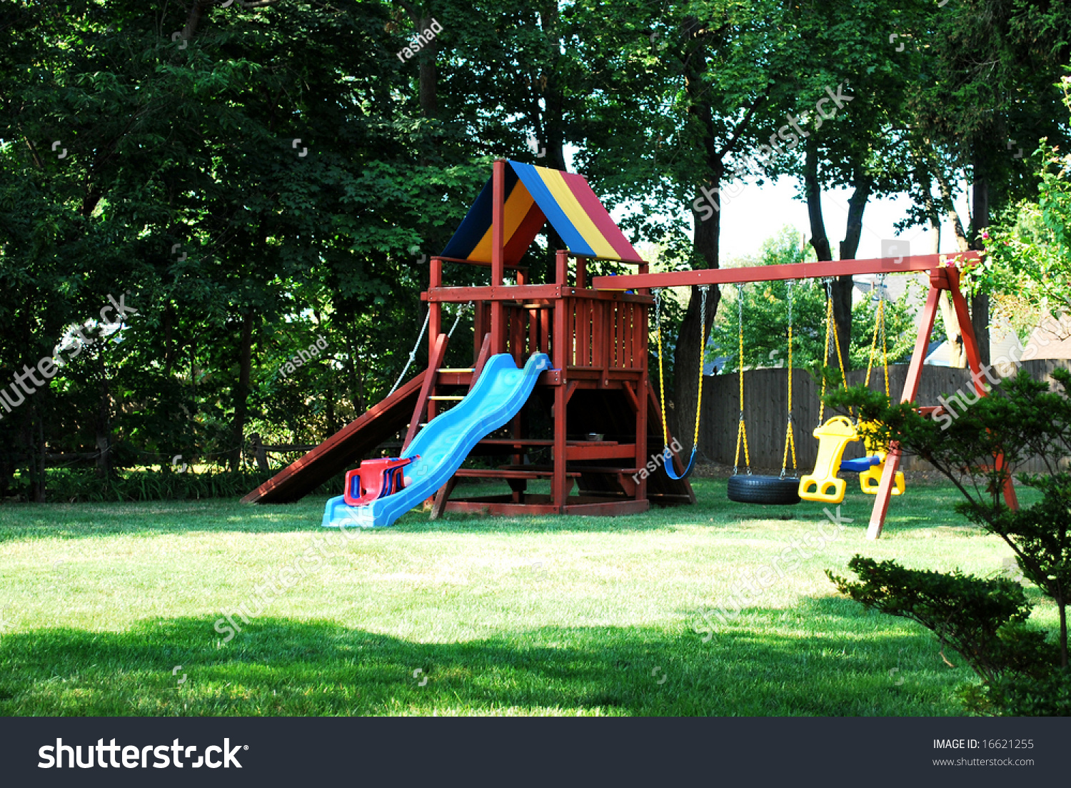 Backyard Jungle Gym Made Wood Slide Stock Photo 16621255