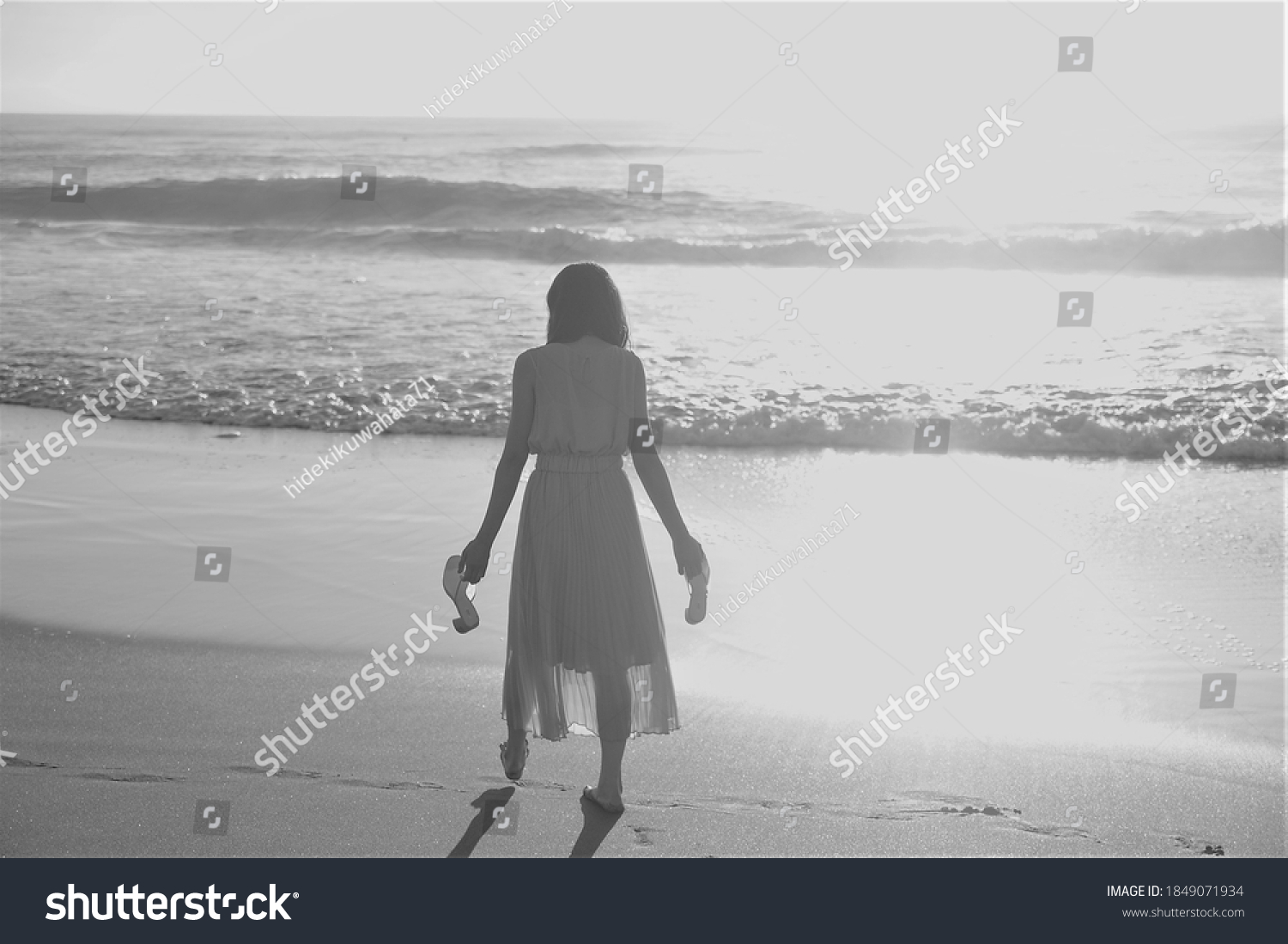 Barefoot Woman Walking On Beach Sunset Stock Photo Shutterstock