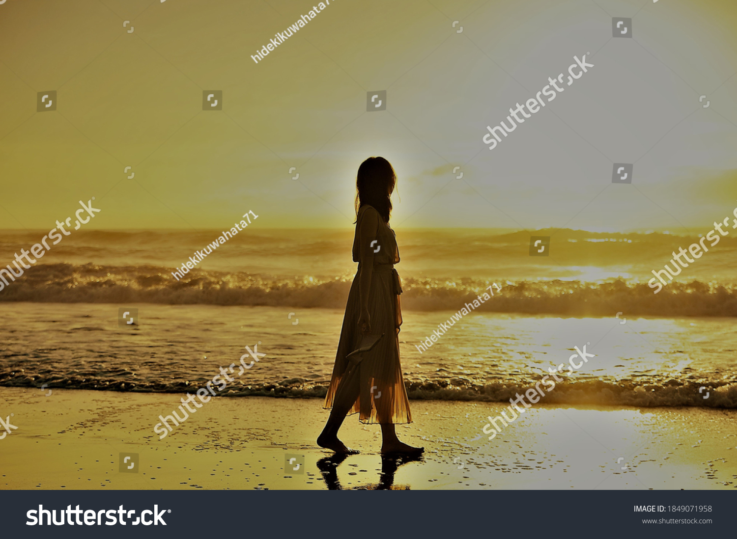 Barefoot Woman Walking On Beach Sunset Stock Photo Shutterstock