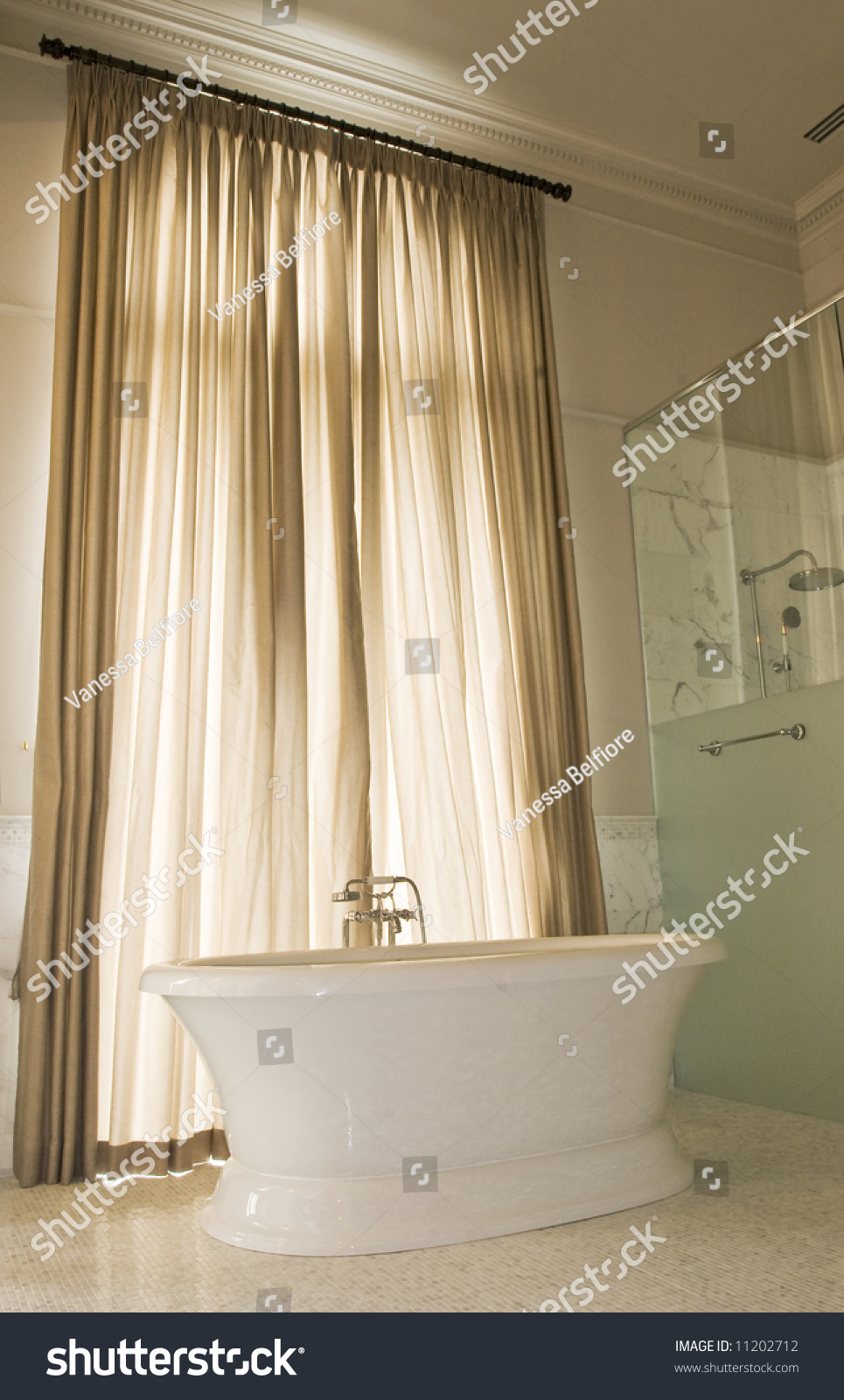 Bathtub Front Tall Window Elegant Drapes Stock Photo Edit Now