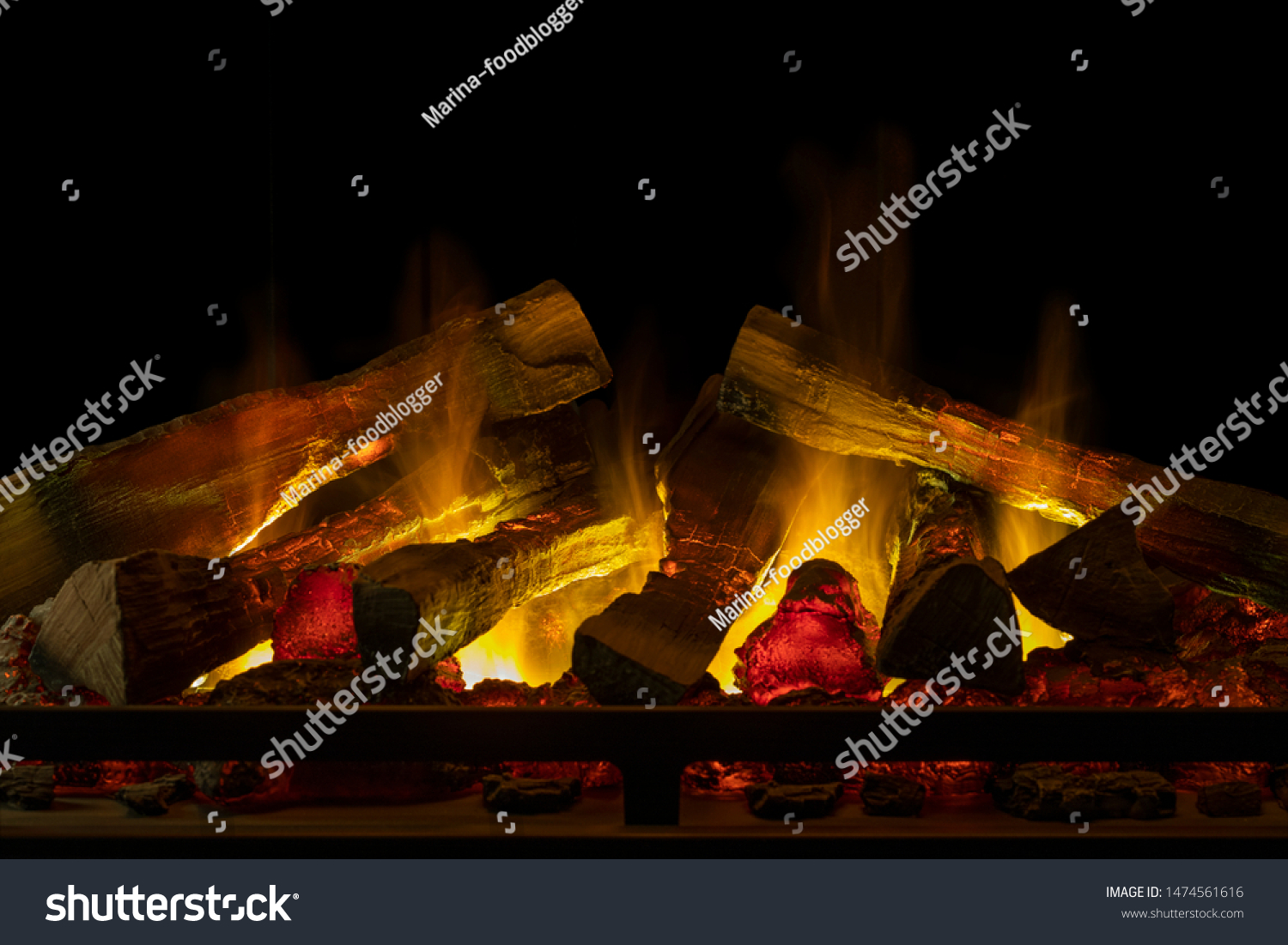 Beautiful Artificial Fireplace Closeup Fire Wood Royalty Free