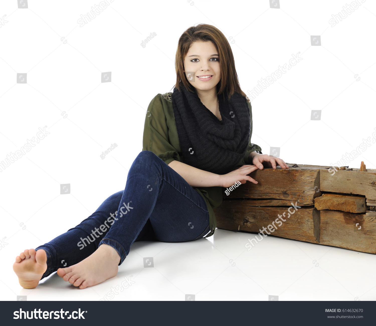 Tween Girl Lying Barefoot Stock