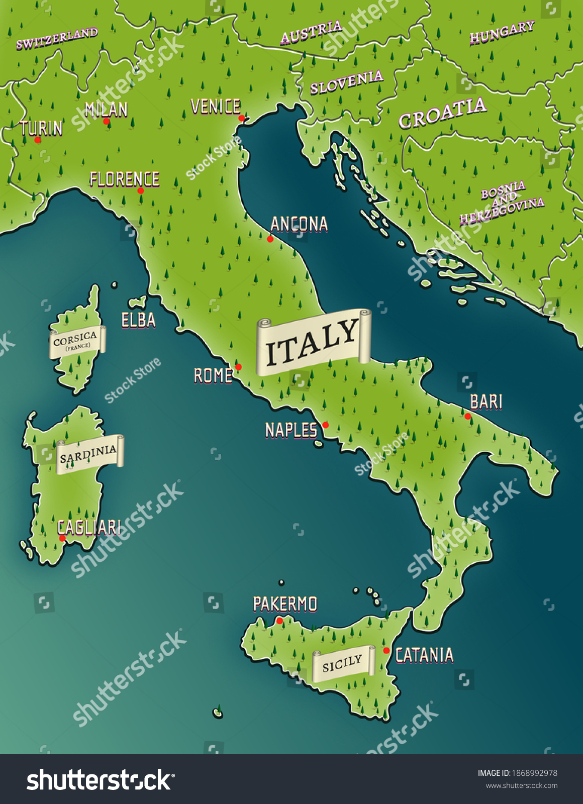 Islands Near Italy Map Beautiful Detailed Map Italy Surrounding Nations Stock Illustration  1868992978 | Shutterstock