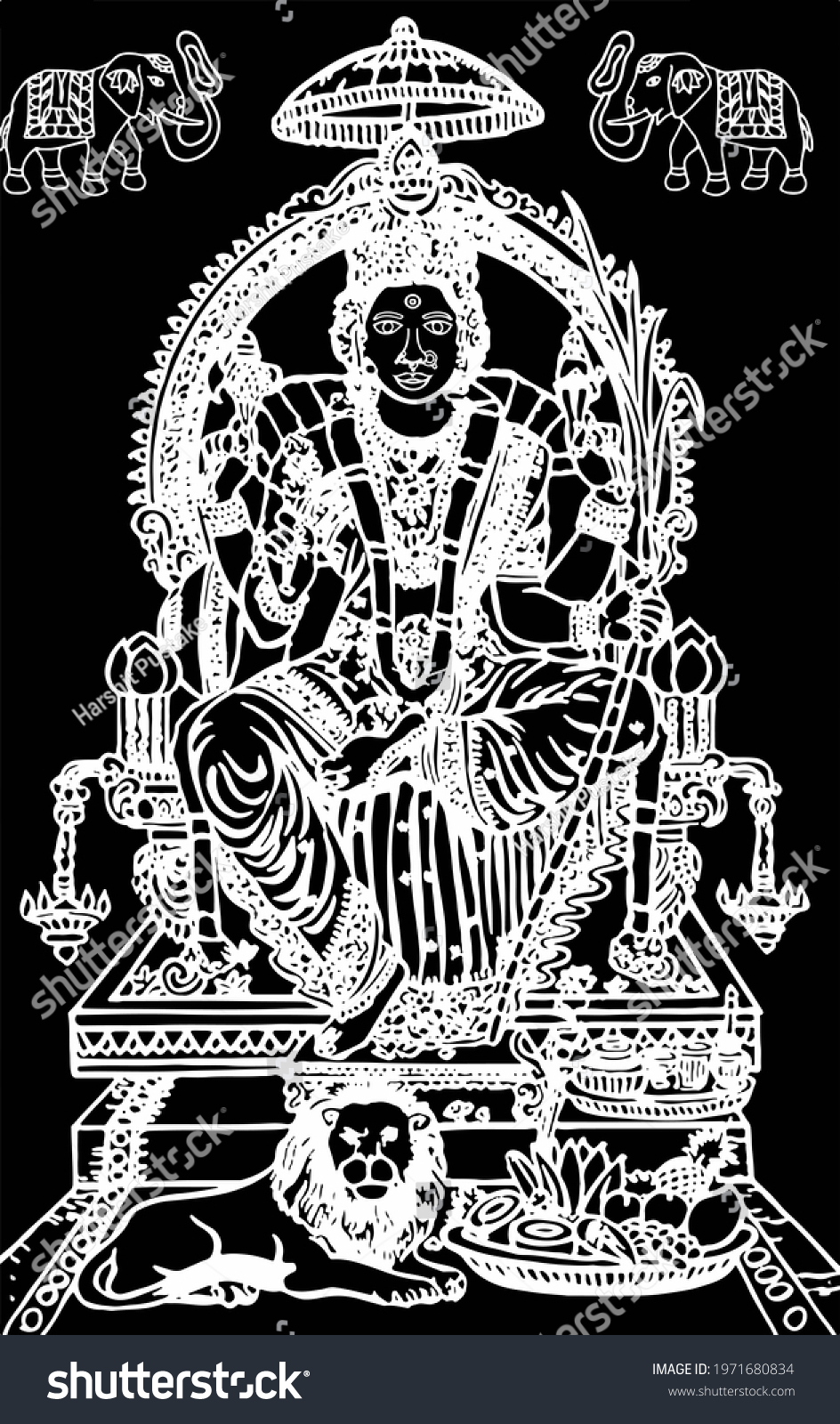 Beautiful Illustration Goddess Durga Stock Illustration 1971680834 ...