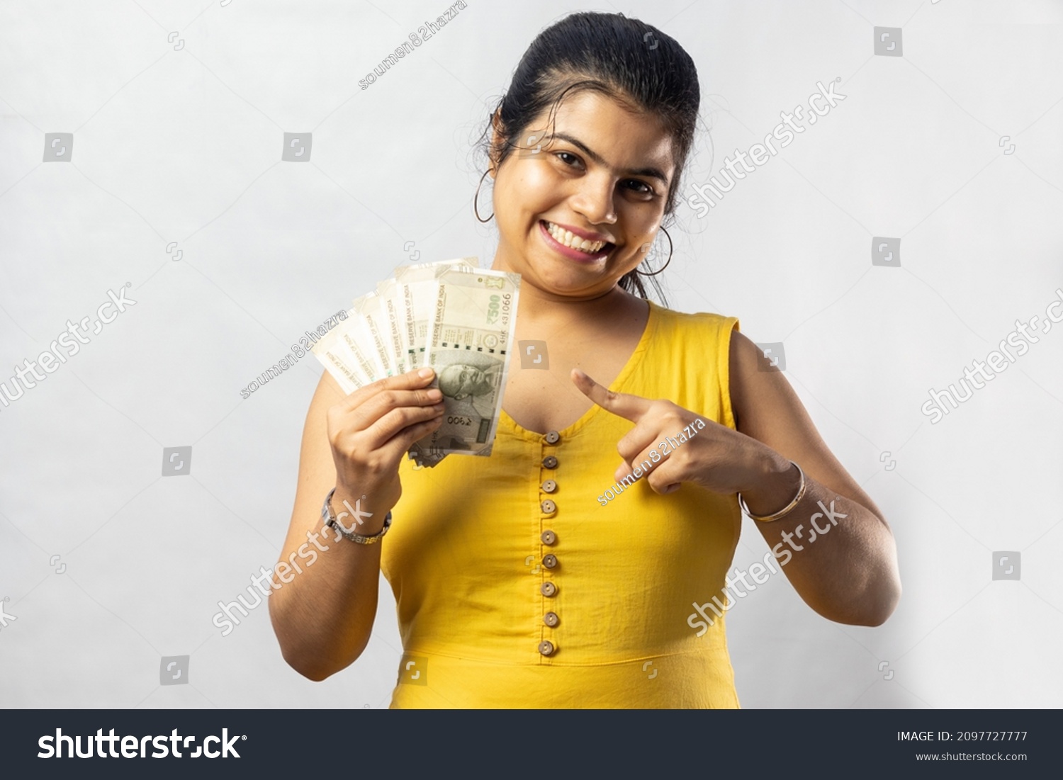 Beautiful Indian Woman Yellow Dress Cash Stock Photo (Edit Now) 2097727777