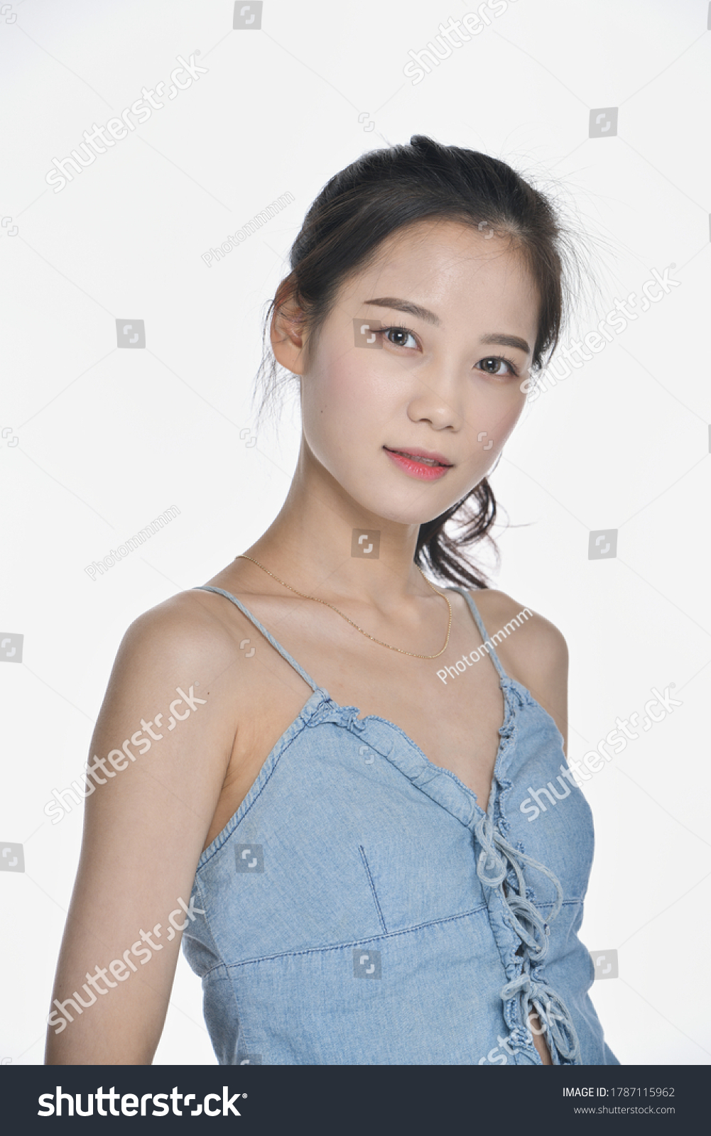 Beautiful Korean Woman Sky Blue Shirt Stock Photo 1789936202 
