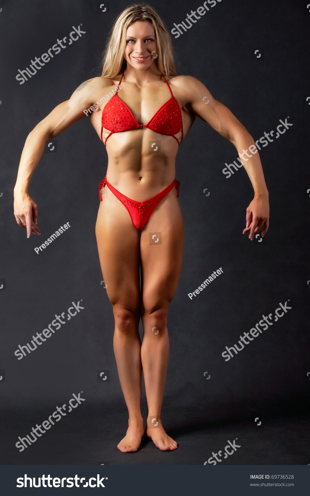 Beautiful Woman Bodybuilder Posing Red Bikini Stock Photo Edit Now
