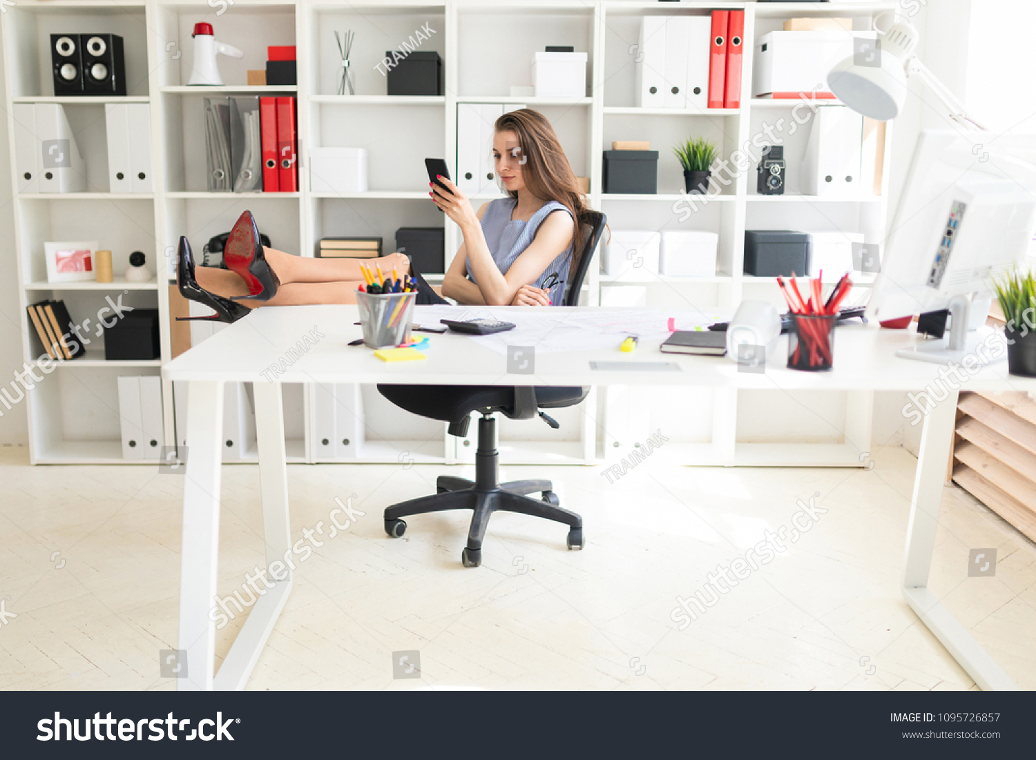 Beautiful Young Girl Office Has Put Stock Image Download Now