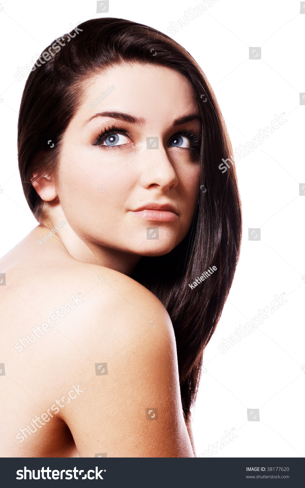 A Beautiful Young Woman In Front Of A White Background. Beauty Shot ...