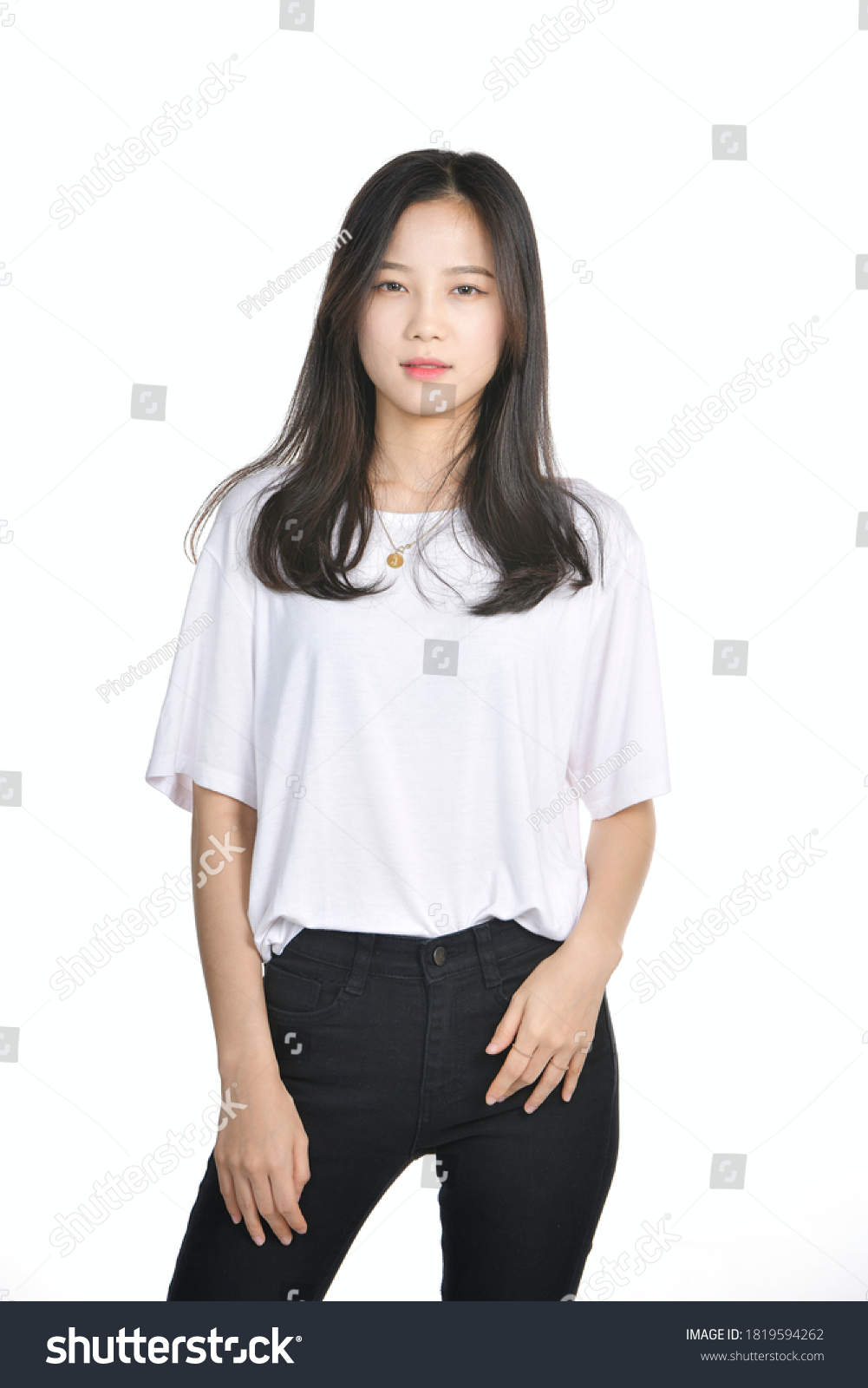 Beautiful Korean Woman Sky Blue Shirt Stock Photo 1789936202 