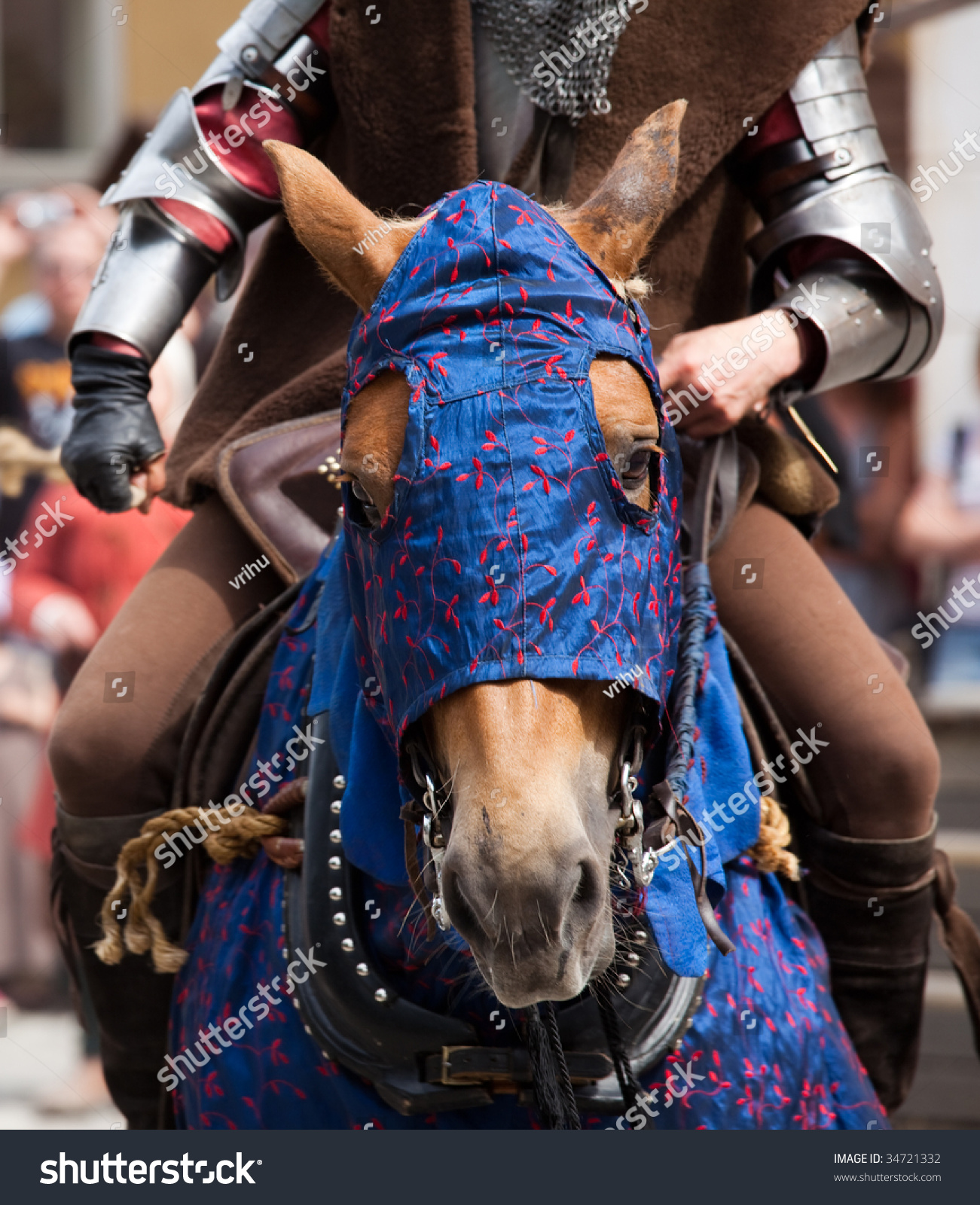 A Blue-Clad Medieval Style Horse And Rider In Armour. Stock Photo ...