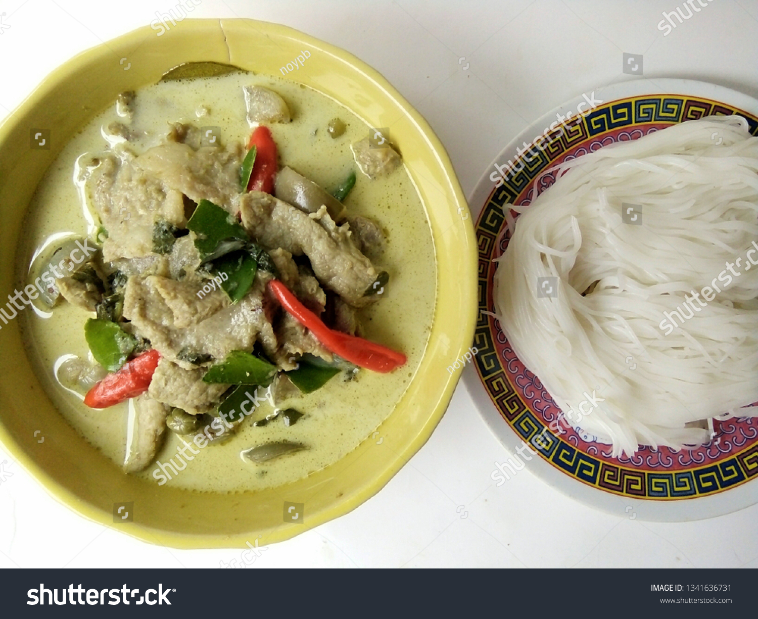 Bowl Green Curry Pork Plate Thai Stock Photo Edit Now 1341636731