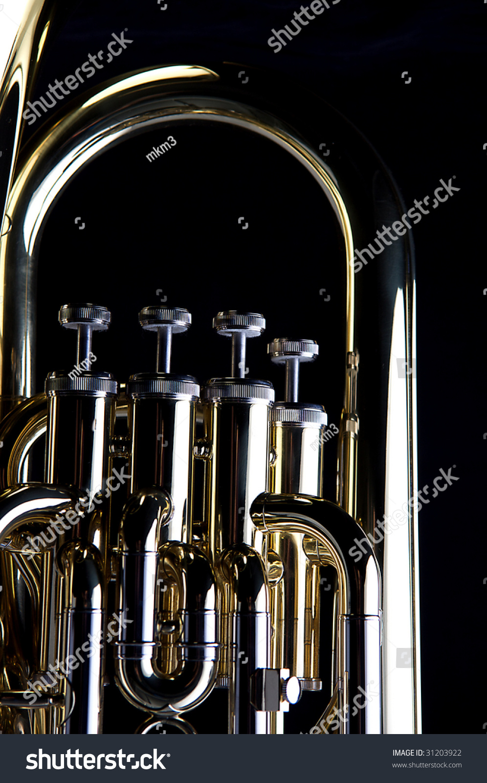 A Brass Gold Bass Tuba Euphonium Against A Black Background In The ...