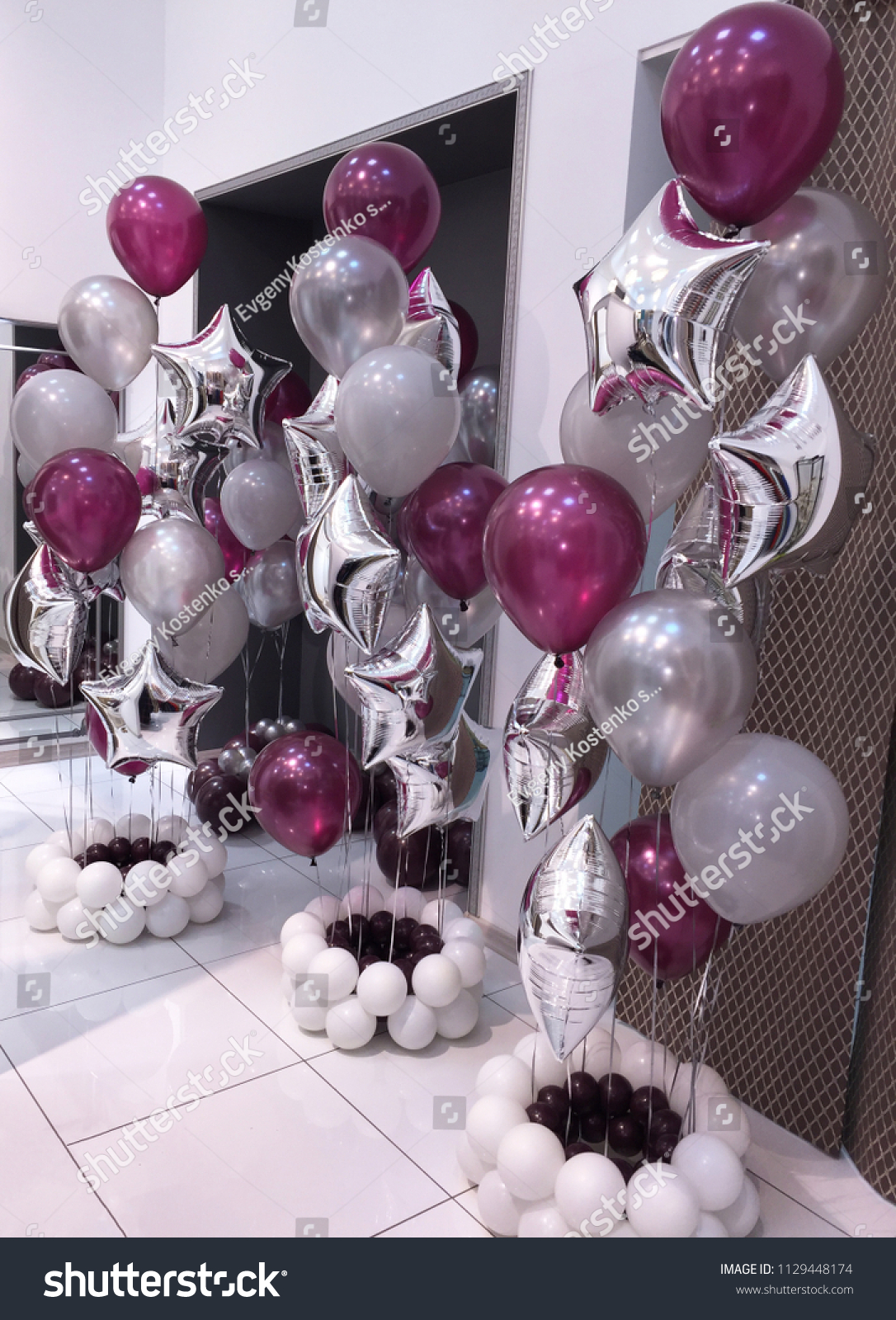 Bright Fountain Helium Balloons Gray Burgundy Stock Photo Edit