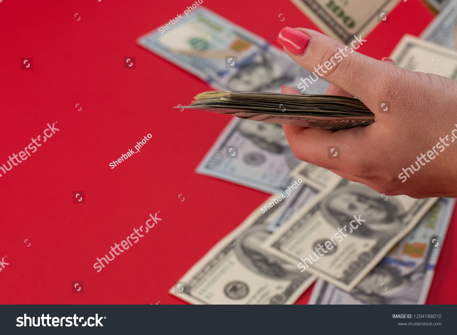 Bundle Money Female Hand Red Nails Stock Photo Edit Now 1204188010