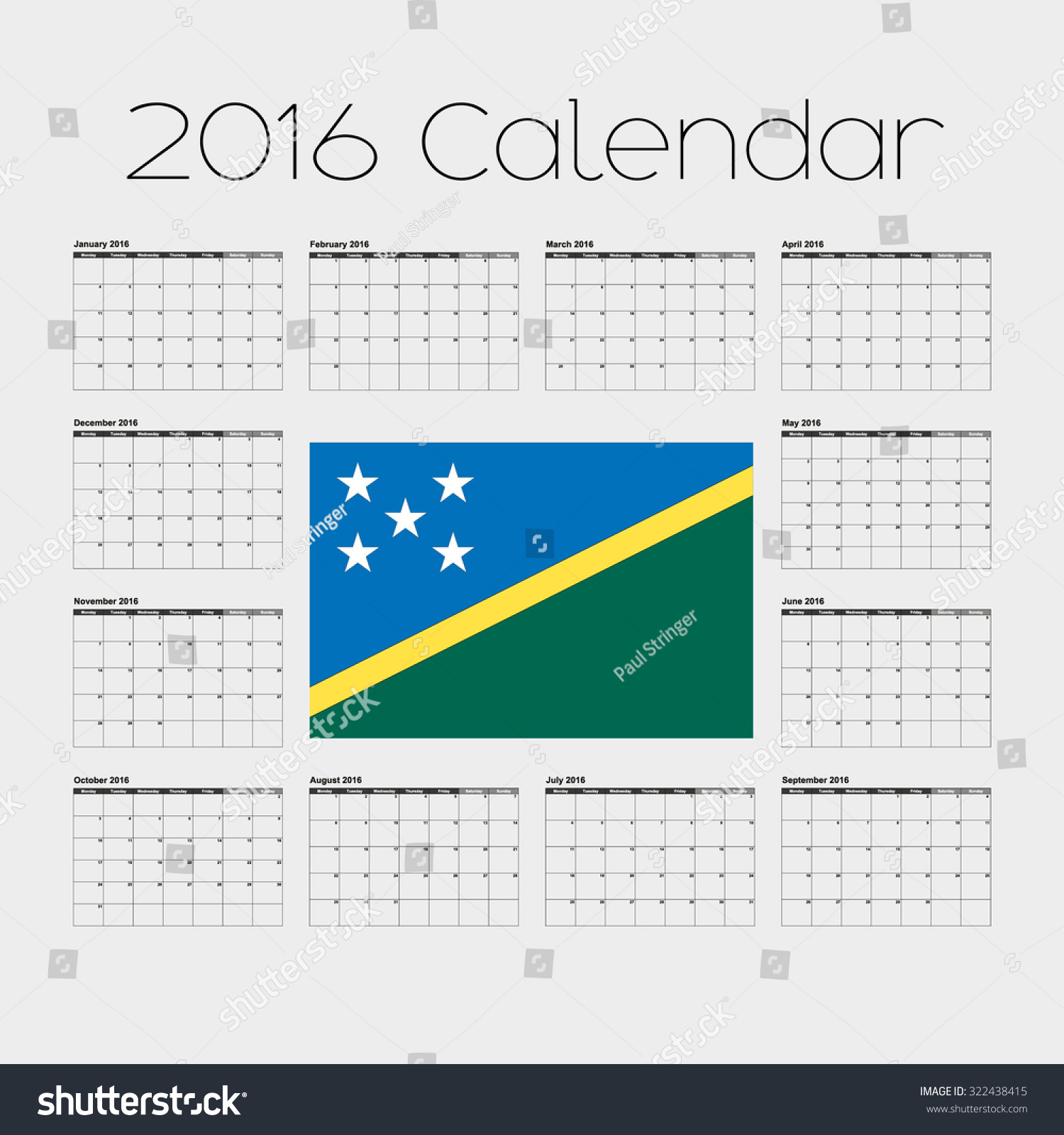 A 2016 Calendar With The Flag Of Solomon Islands Stock Photo 322438415 ...