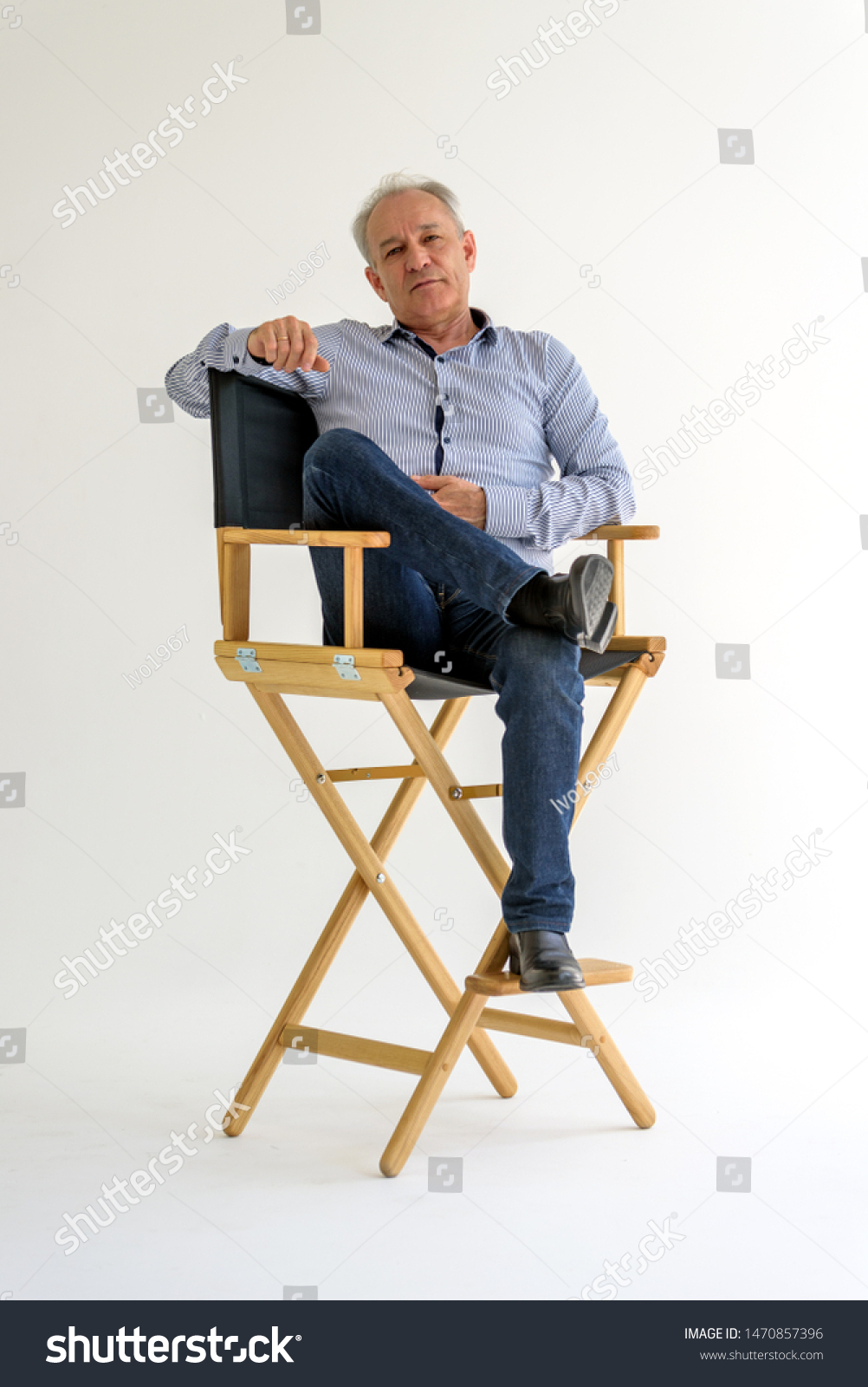 Calm Man Sits On Wooden Folding Stock Photo Edit Now 1470857396