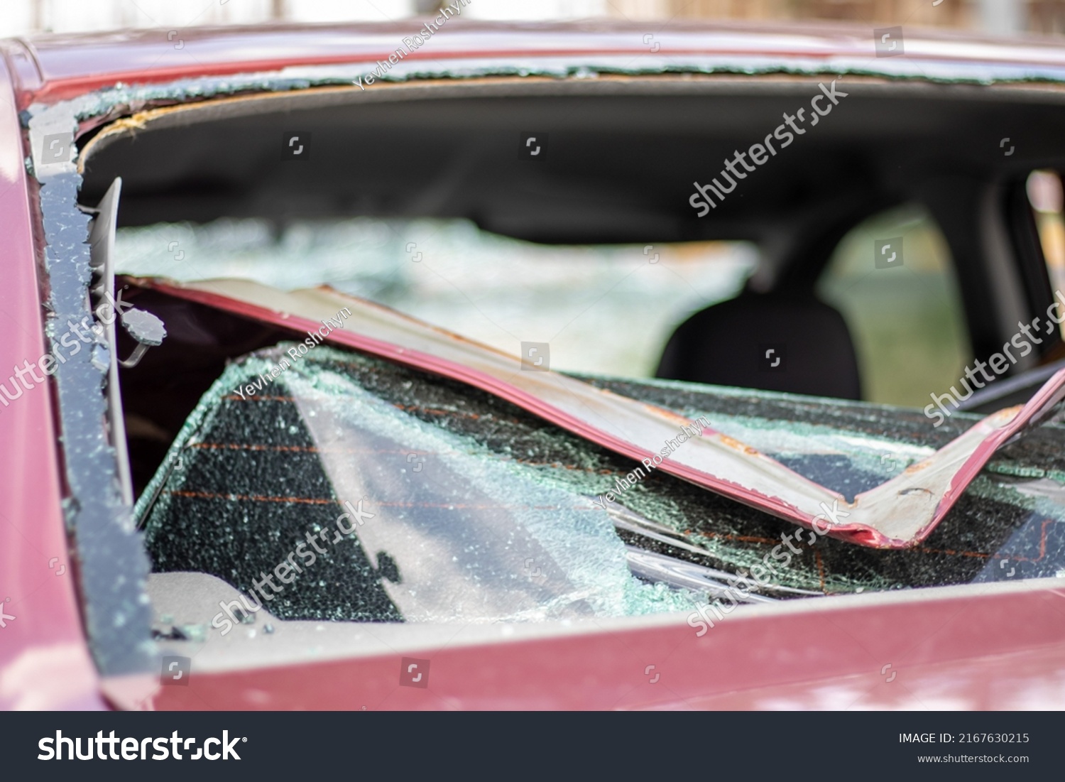 Car After Accident Broken Rear Window Stock Photo 2167630215 Shutterstock