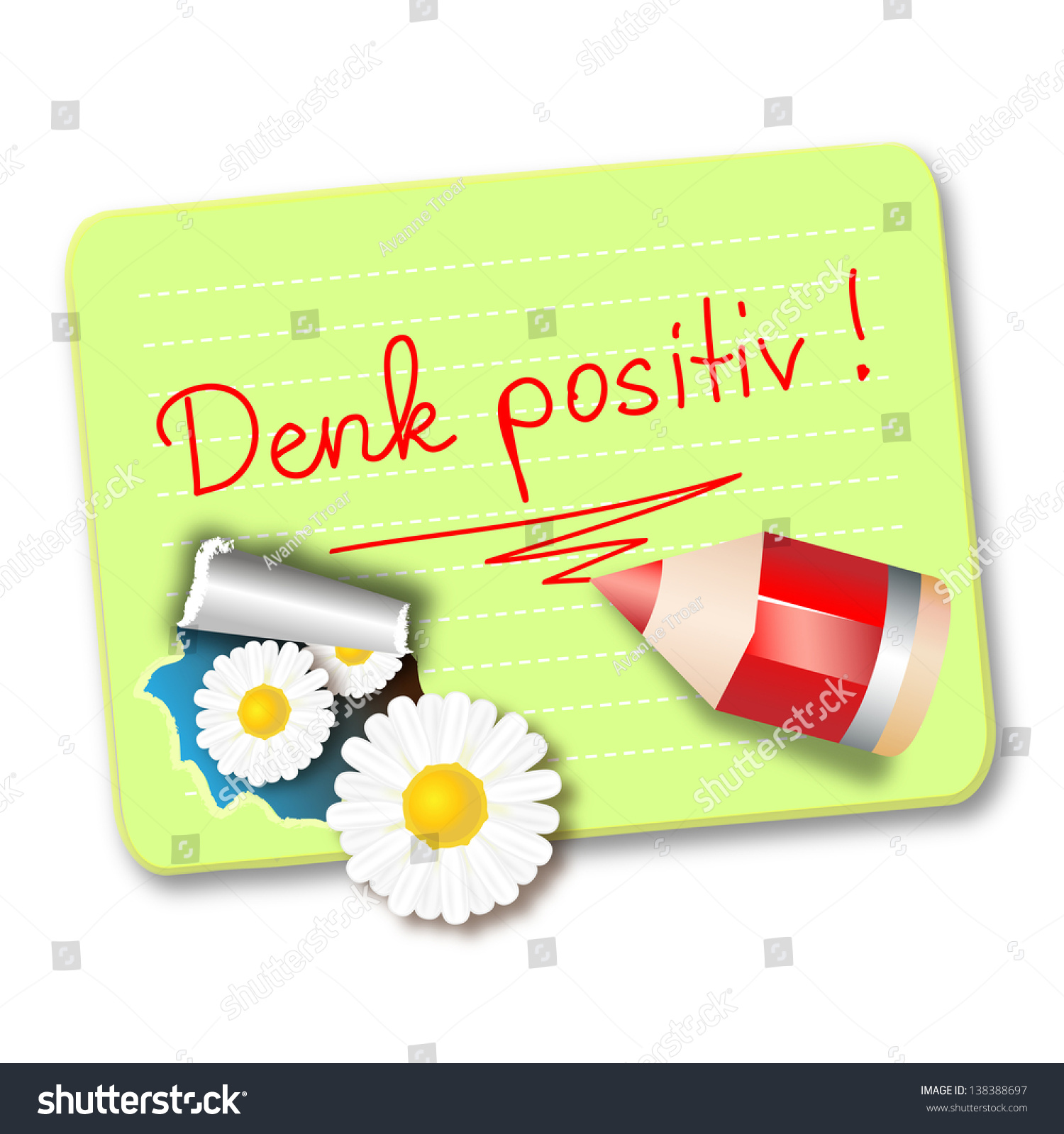 A Card With Handwritten Note German Language Denk Positiv Think Positive