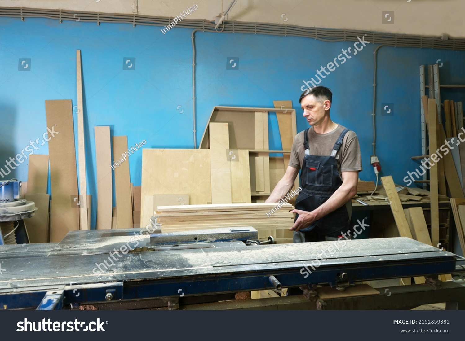 Carpenter Cuts Wood On Circular Saw Stock Photo 2152859381 | Shutterstock