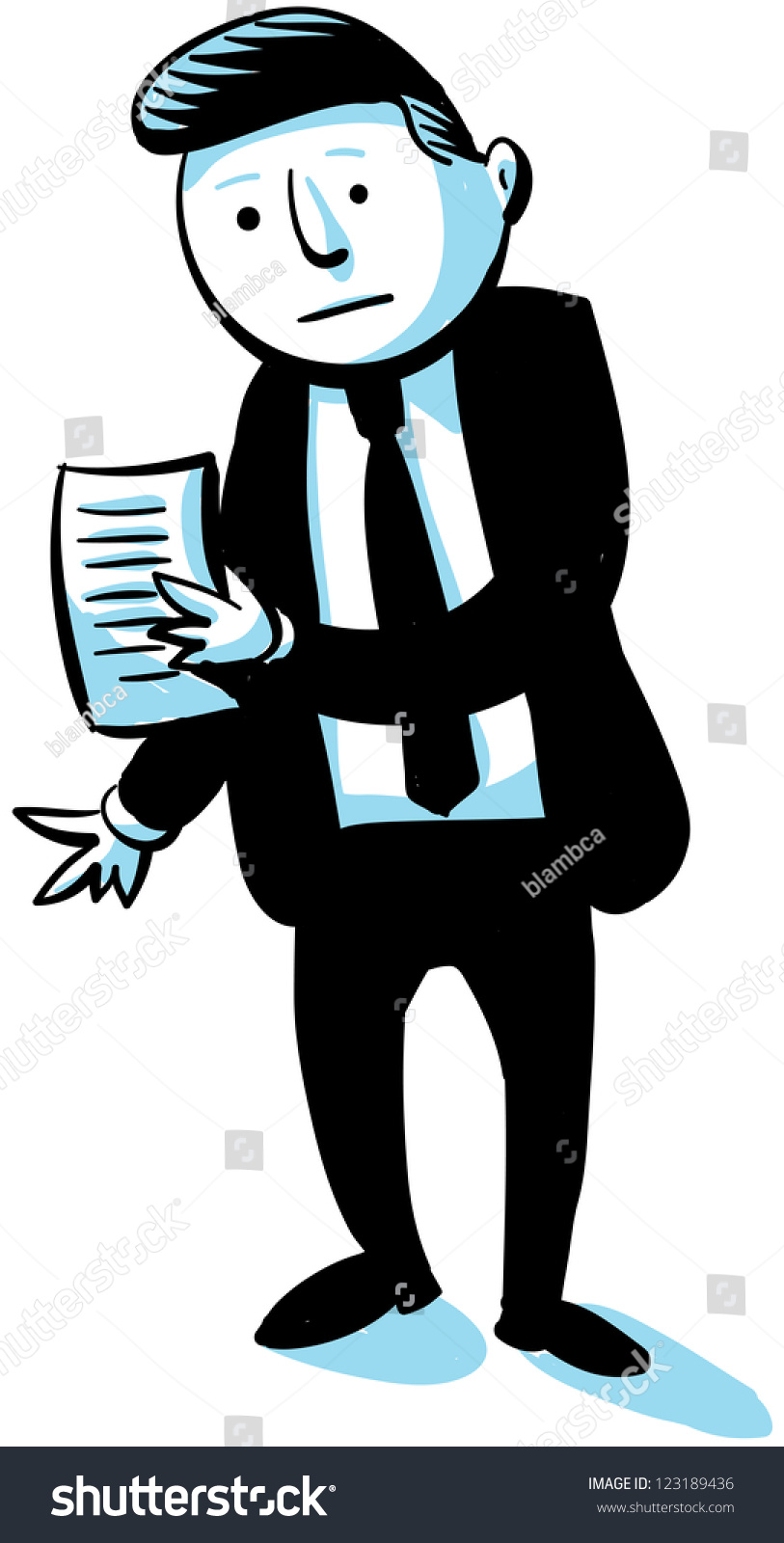 A Cartoon Businessman Holds A Paper Document. Stock Photo 123189436 ...