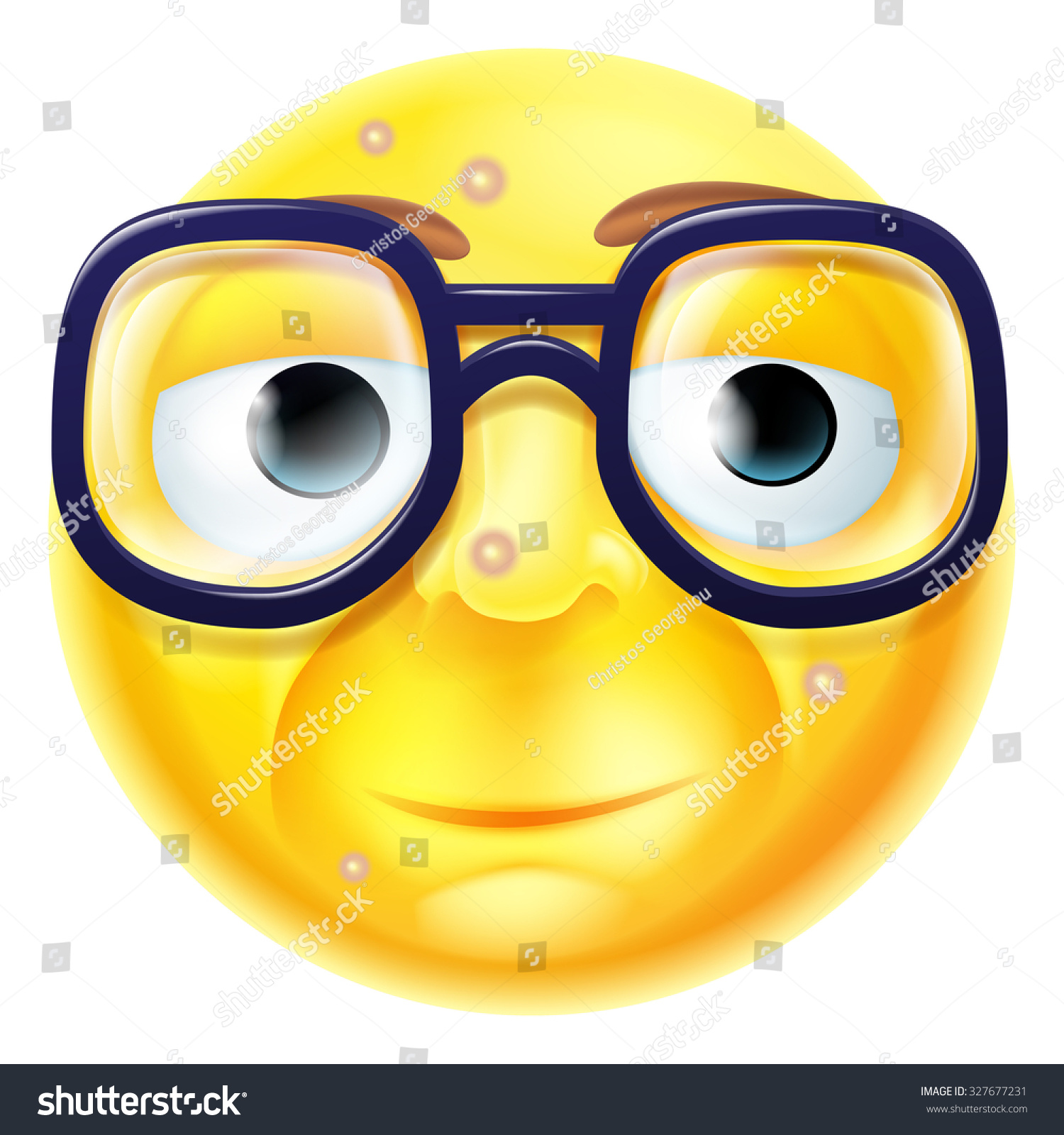 A Cartoon Geek Or Nerd Emoticon Emoji Character With Huge Glasses Stock ...