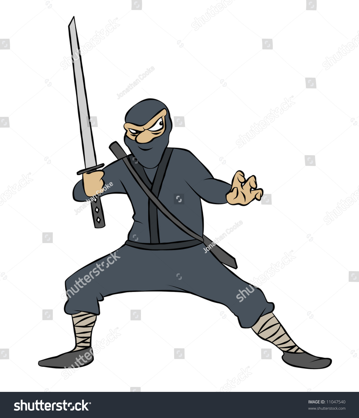 Cartoon Ninja Sword Drawn Ready Pounce Stock Illustration 11047540 ...