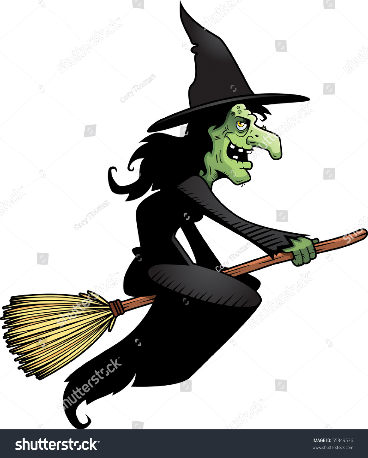 A Cartoon Witch Flying On A Broomstick. Stock Photo 55349536 : Shutterstock