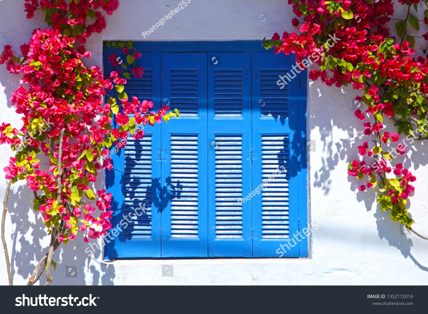 Charming House Blue Shutters White Stucco Stock Photo Edit Now 1352172014