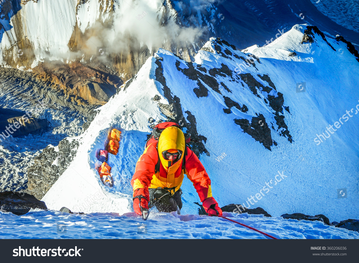 Climber Reaching Summit Mountain Stock Photo 360206036 