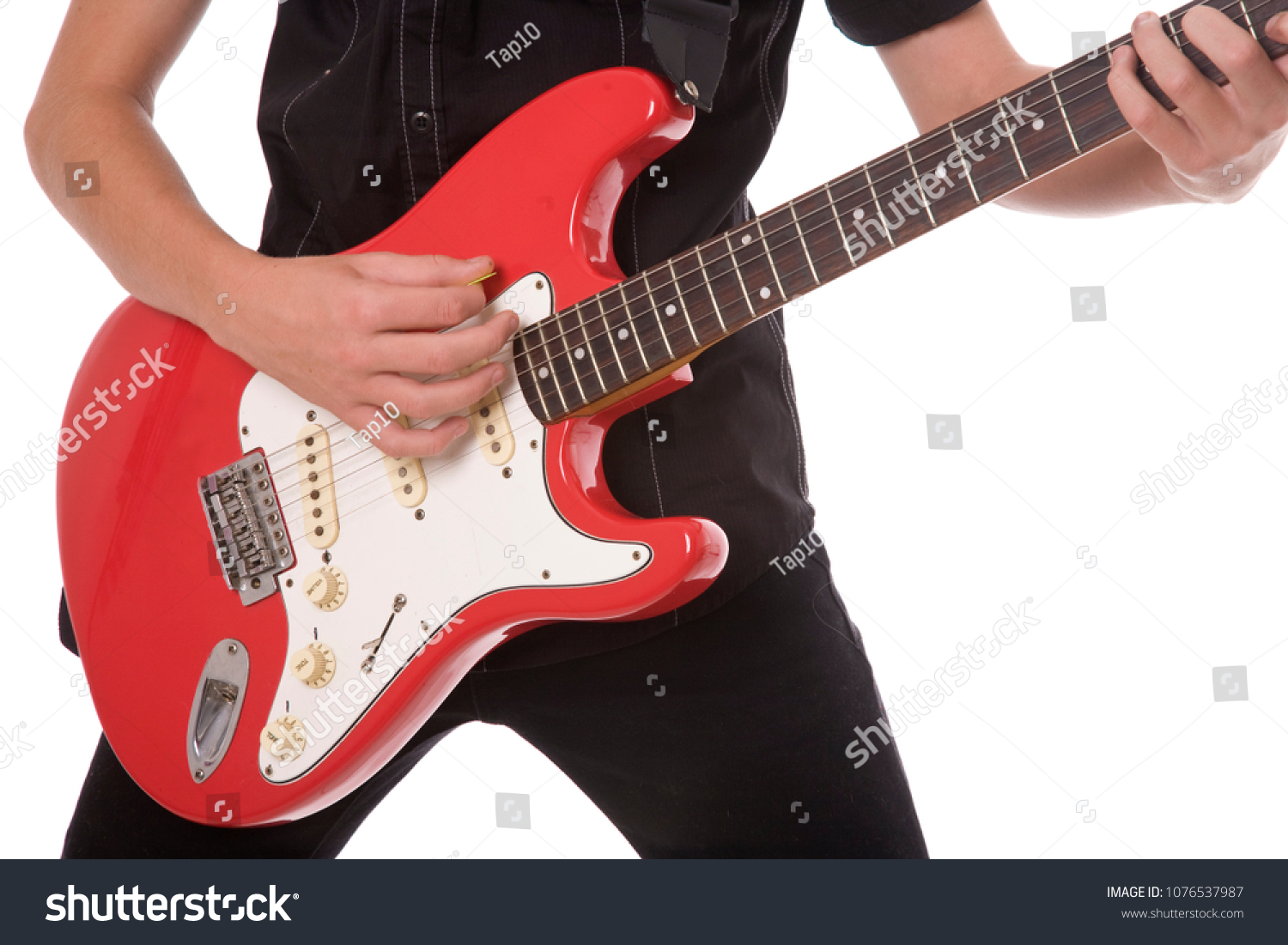 Close Crop Teen Playing Electric Guitar Stock Photo Edit Now